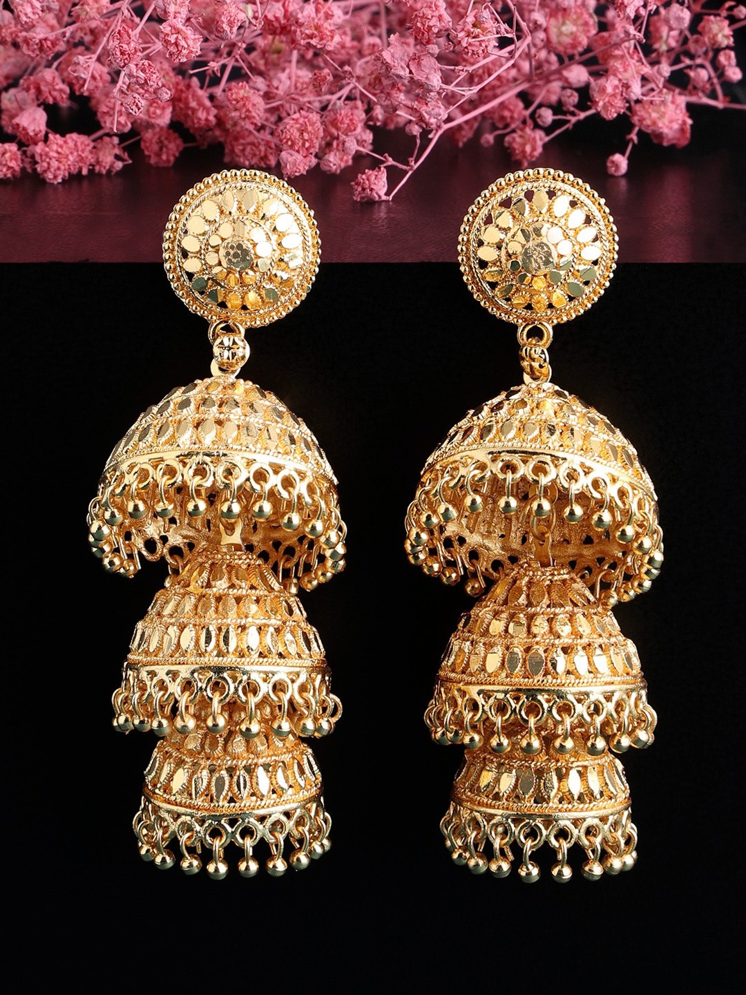 

Zaveri Pearls Gold-Toned Dome Shaped Jhumkas Earrings