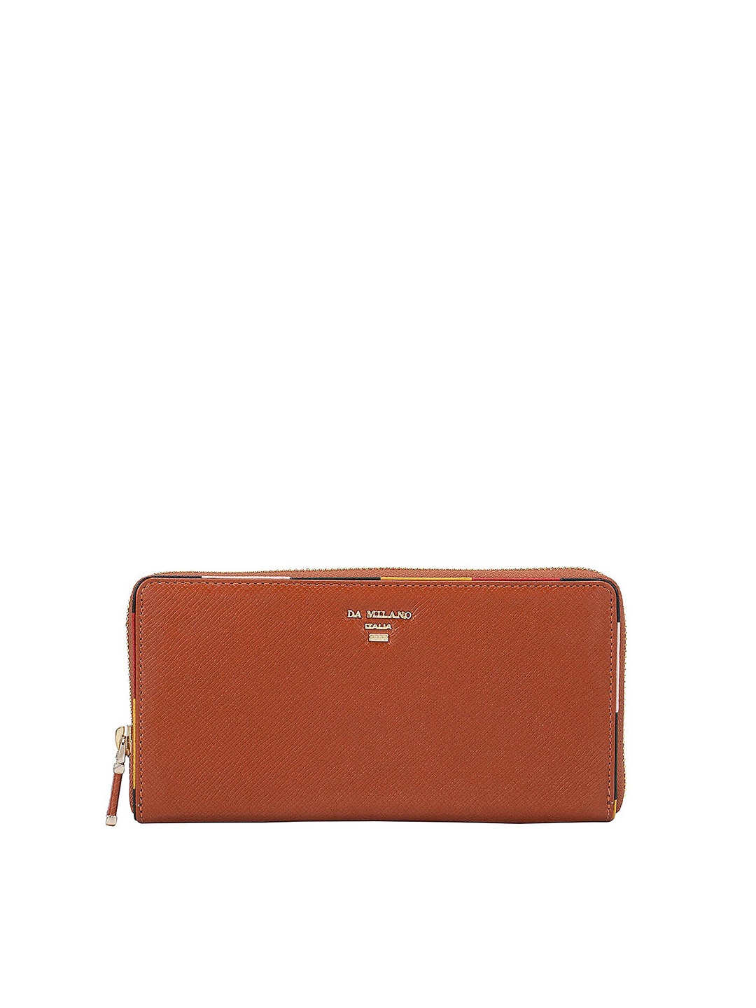 

Da Milano Women Orange & Gold-Toned Textured Leather Zip Around Wallet