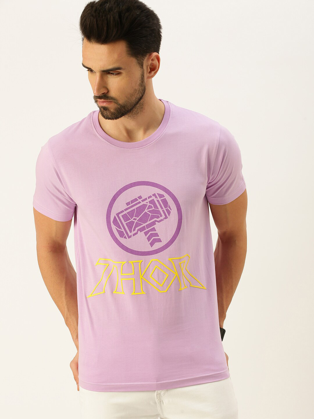 

VEIRDO Men Purple Typography Printed T-shirt