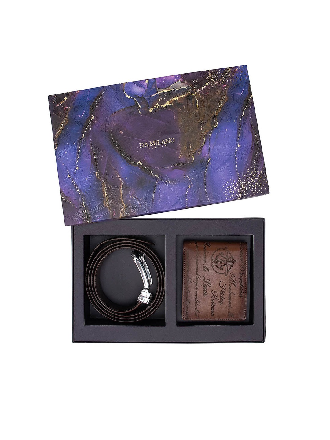 

Da Milano Men Brown Textured Leather Accessory Gift Set