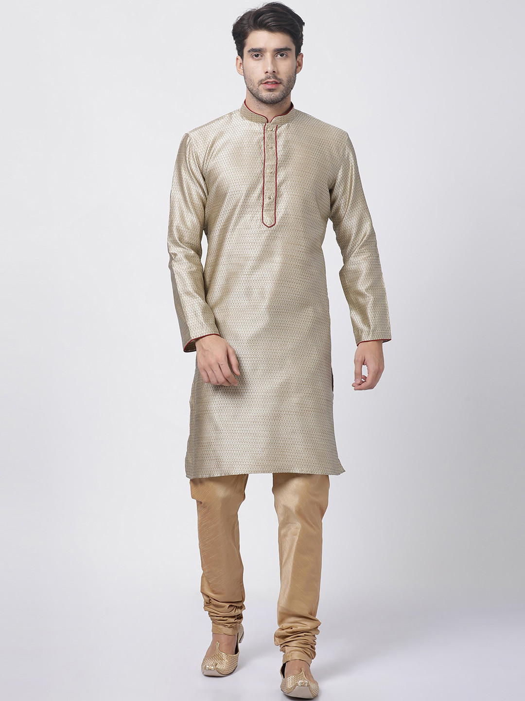 

VASTRAMAY Men Beige Layered Kurta with Pyjamas