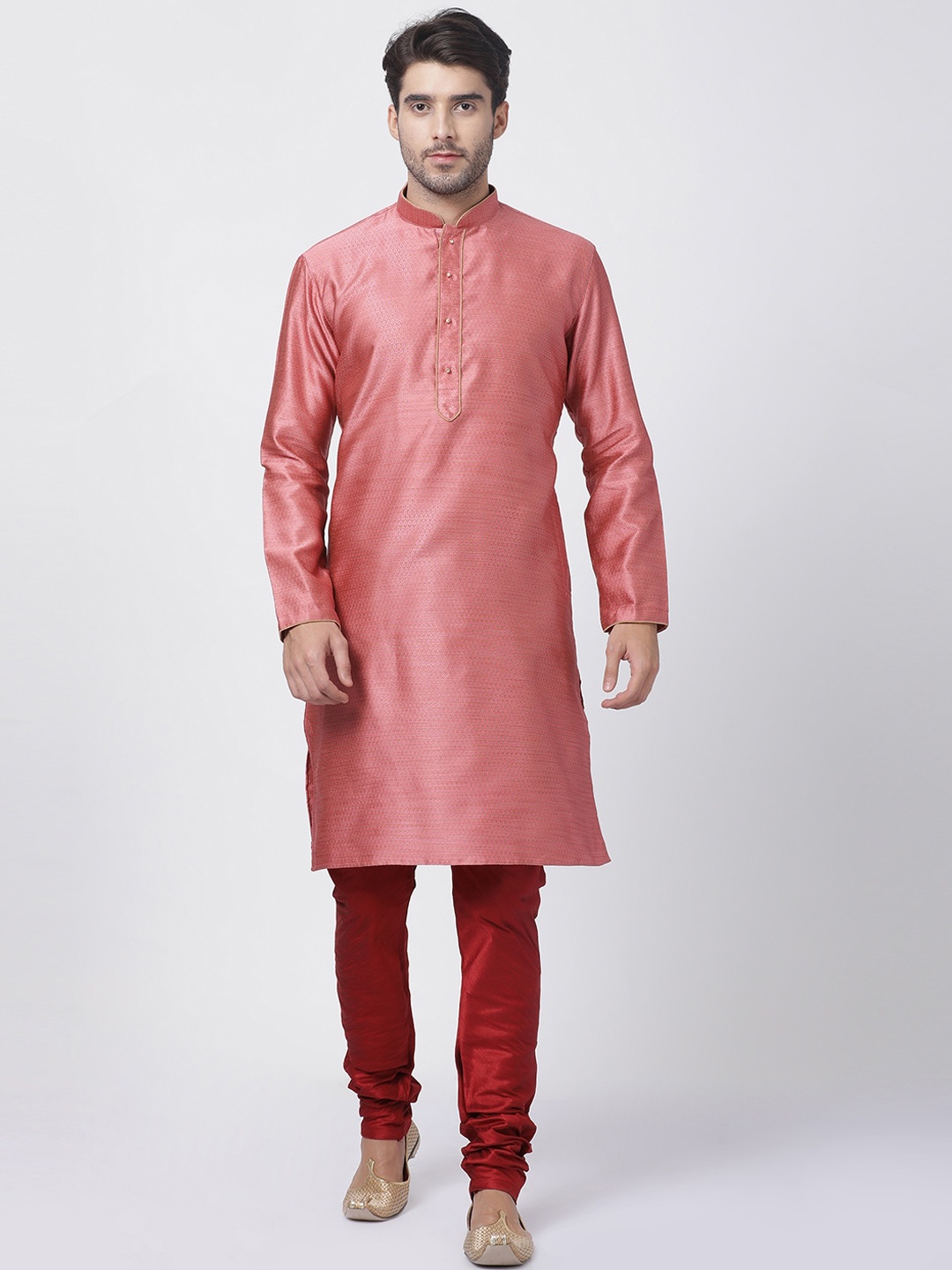 

VASTRAMAY Men Pink Kurta with Churidar