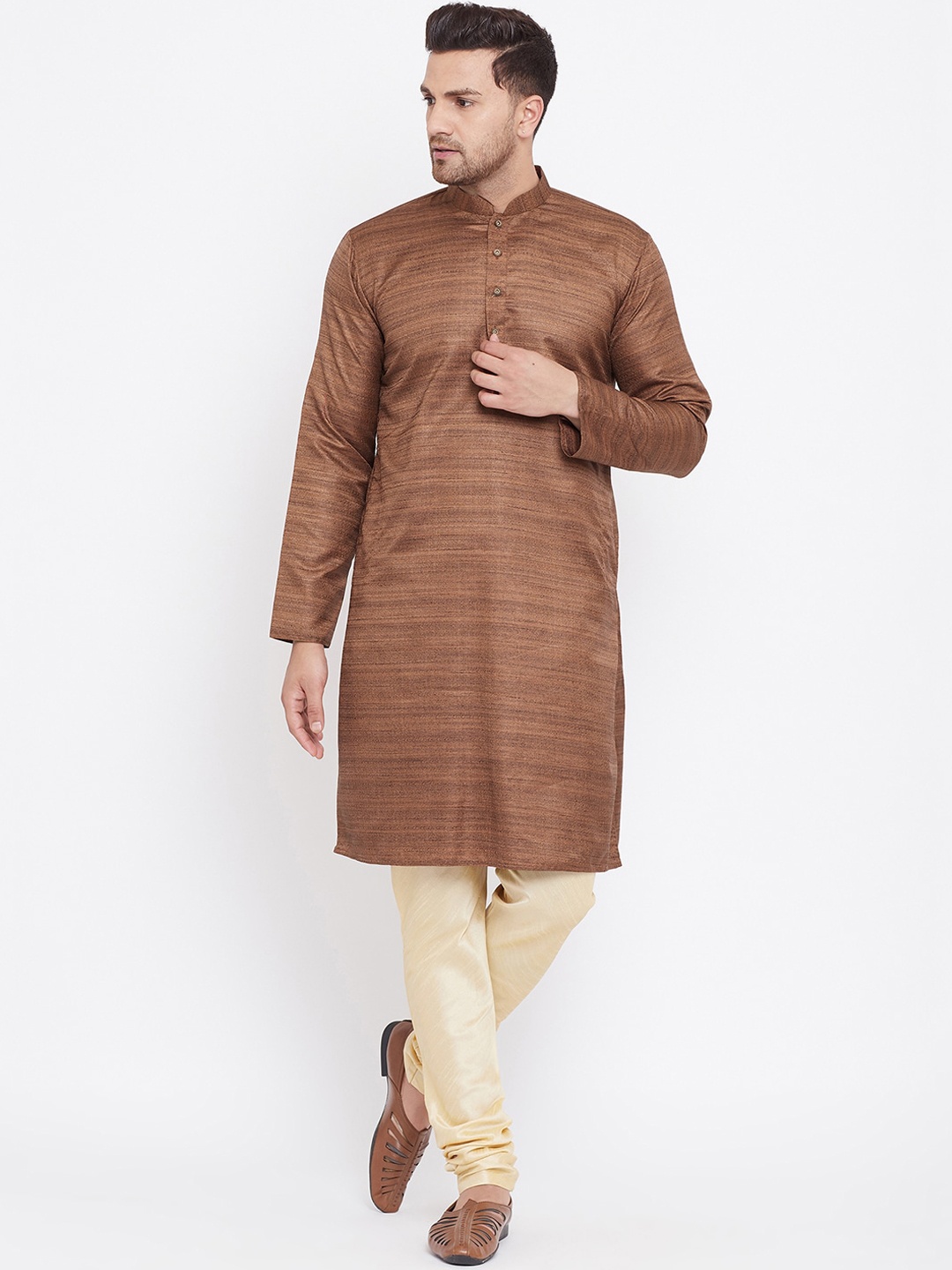 

VASTRAMAY Men Coffee Brown Kurta with Churidar