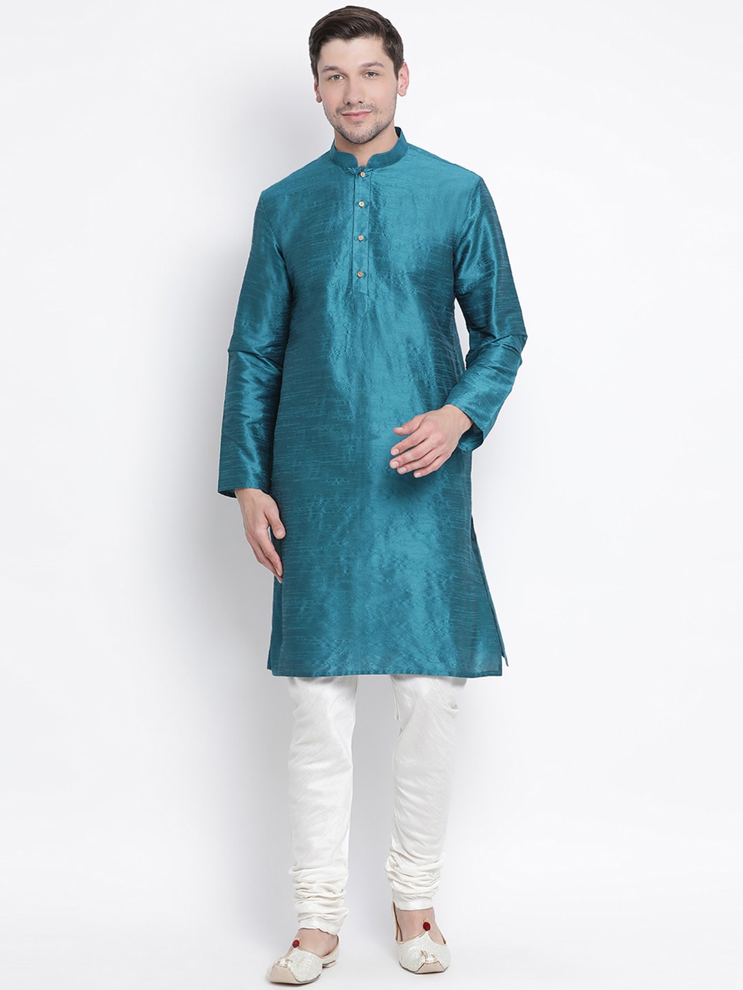 

VASTRAMAY Men Turquoise Blue Kurta with Churidar