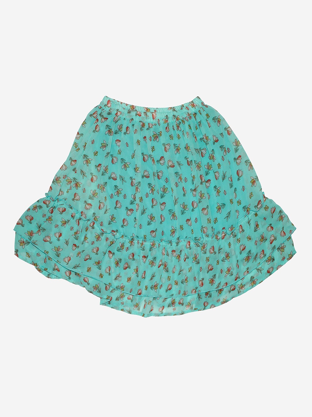 

KiddoPanti Girls Green & Red Printed Flared Knee-Length Skirt