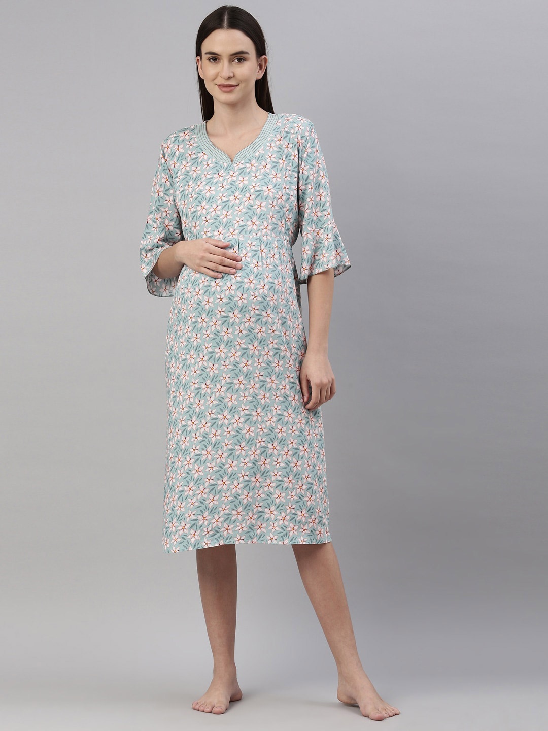 

GOLDSTROMS Blue Floral Maternity A-Line Midi Dress