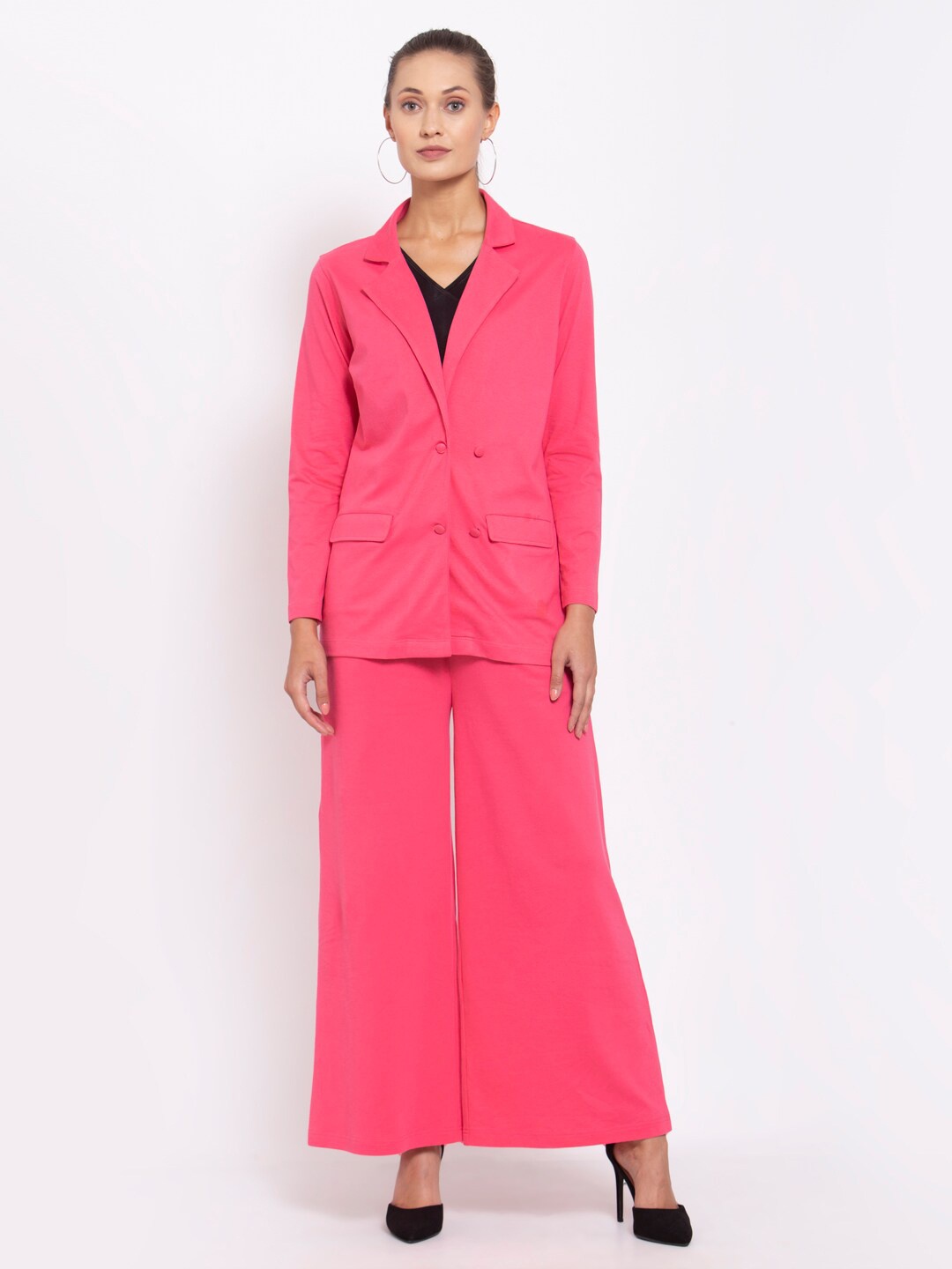 

YOONOY Women Organic Cotton Blazer with Trousers, Pink
