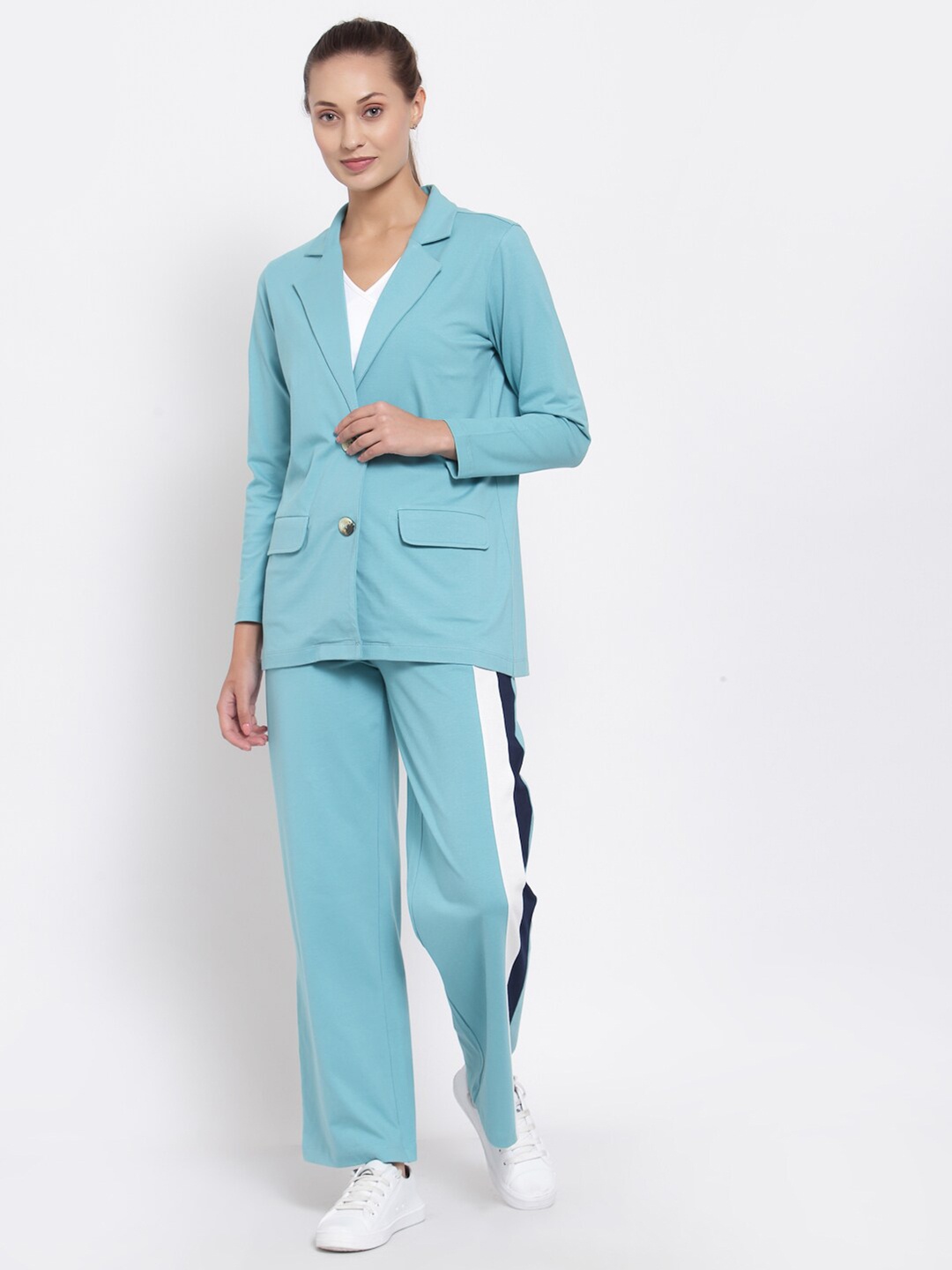 

YOONOY Women Organic Cotton Blazer with Trousers, Blue