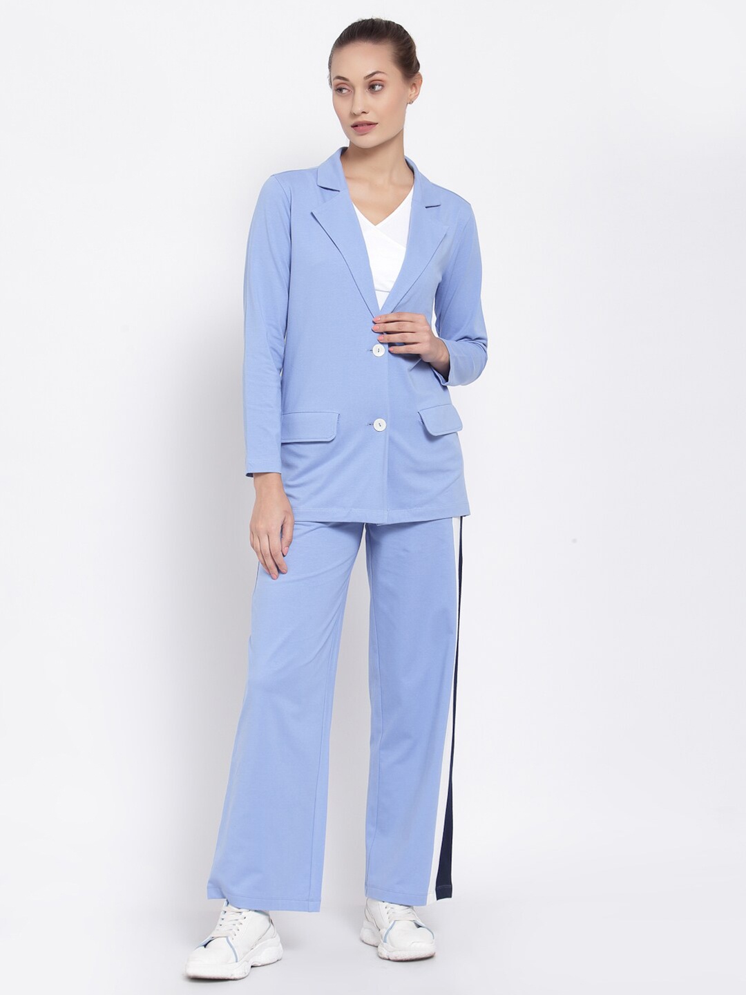 

YOONOY Women Organic Cotton Blazer with Trousers, Blue