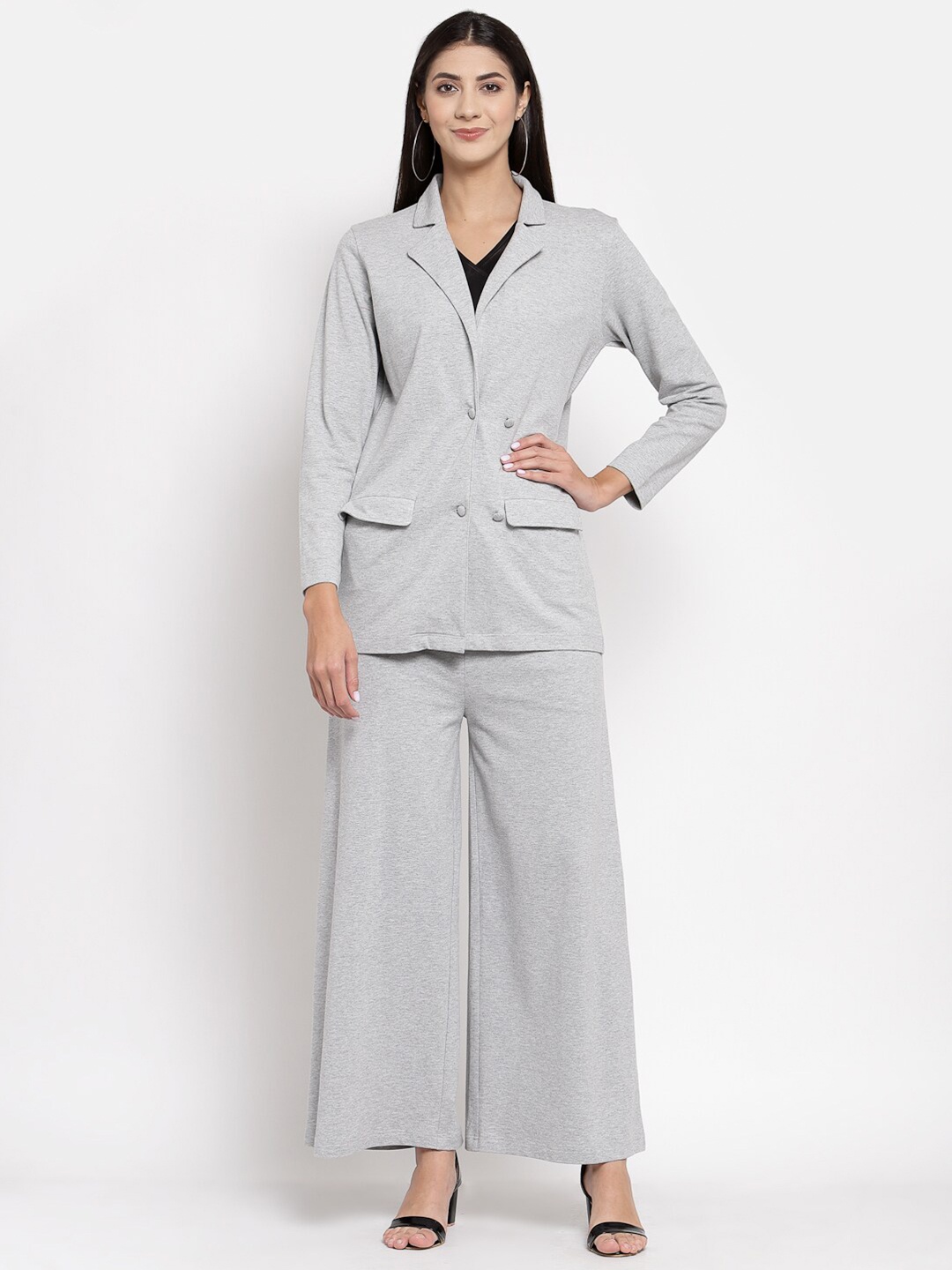 

YOONOY Women Organic Cotton Blazer with Trousers, Grey