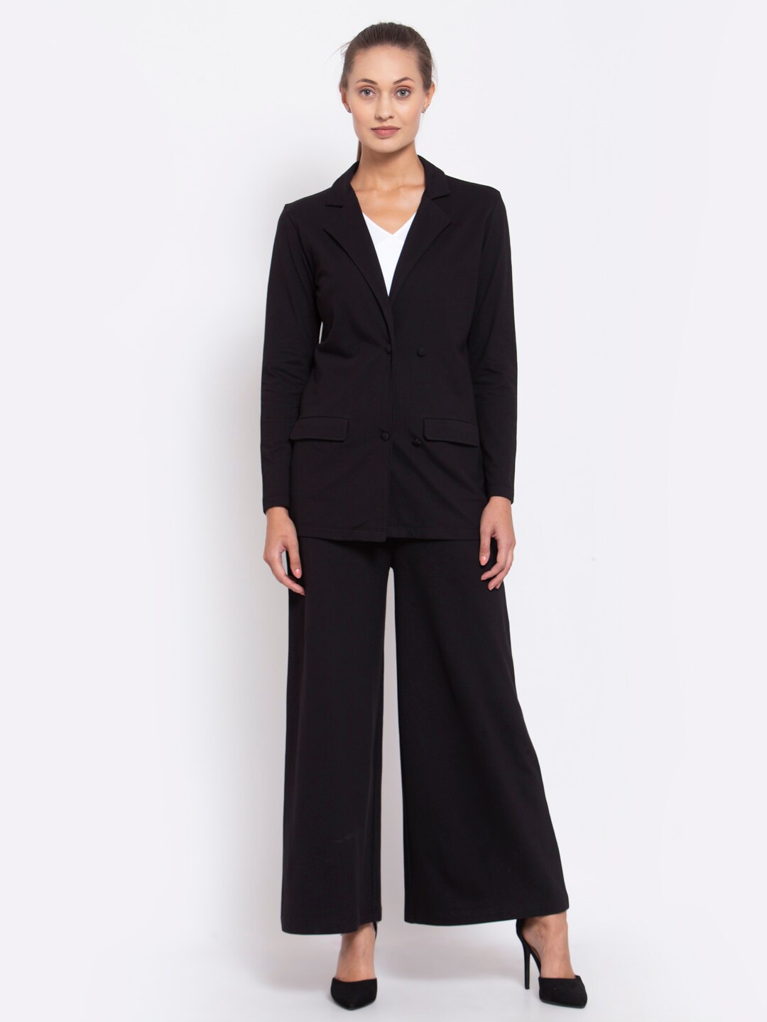 

YOONOY Women Black Coat with Palazzos