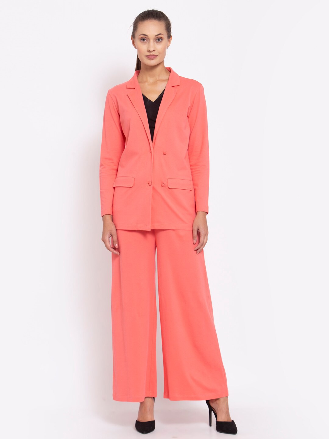 

YOONOY Women Peach-Coloured Coat with Palazzos