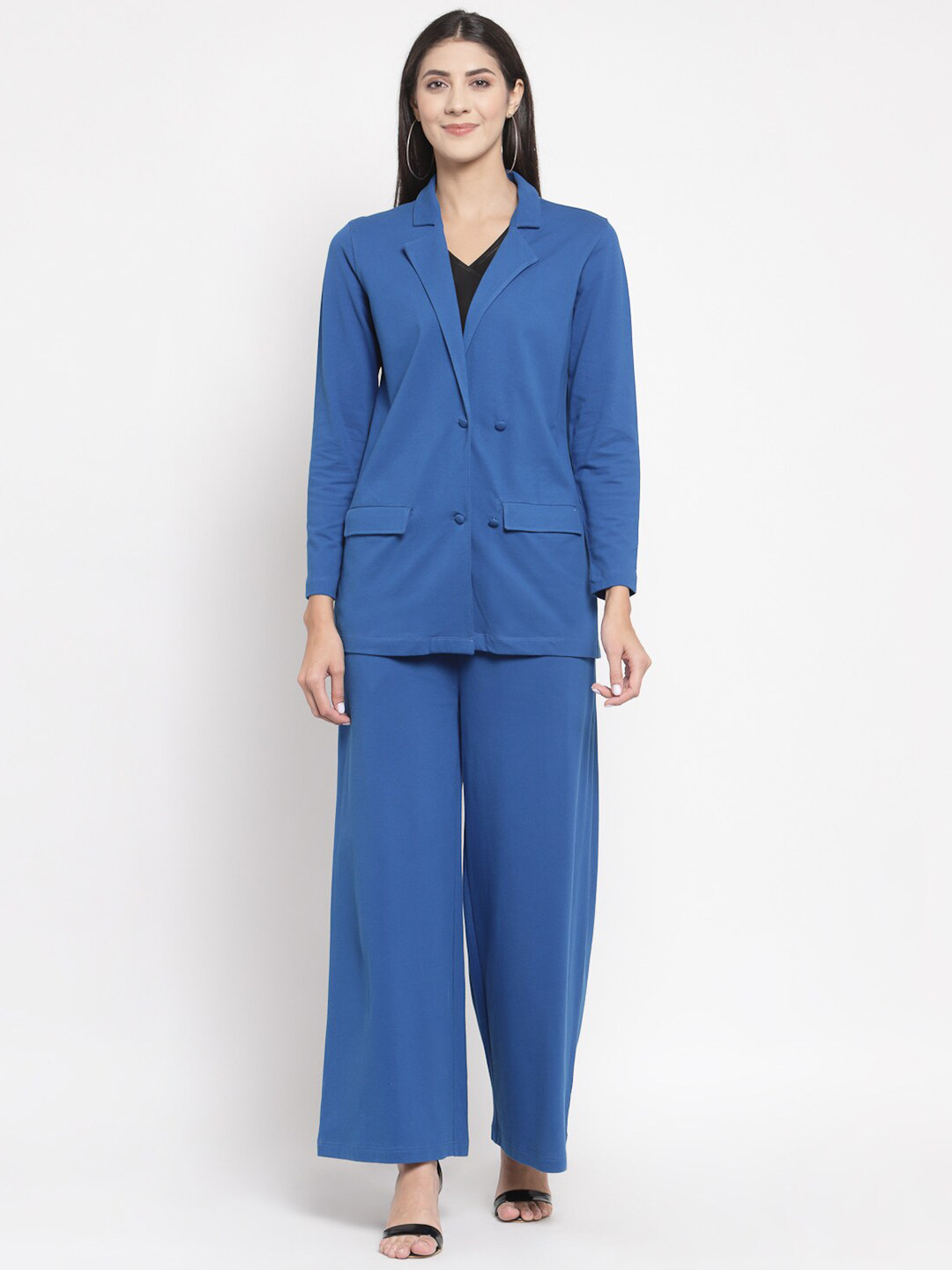 

YOONOY Women Organic Cotton Blazer with Trousers, Blue
