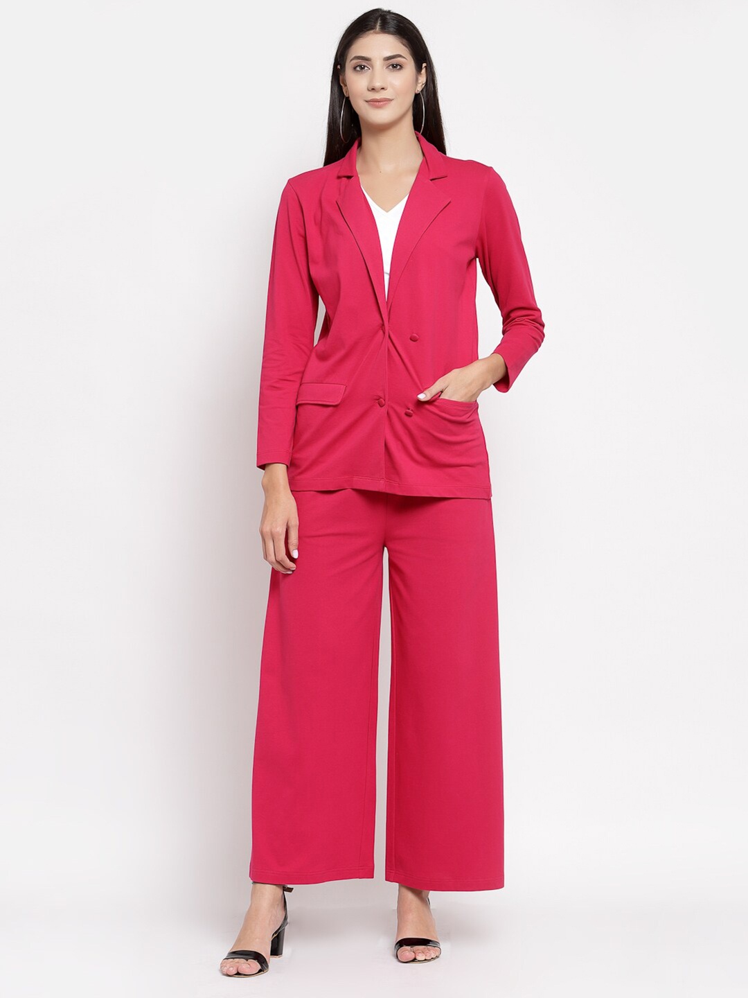 

YOONOY Women Organic Cotton Blazer with Trousers, Pink
