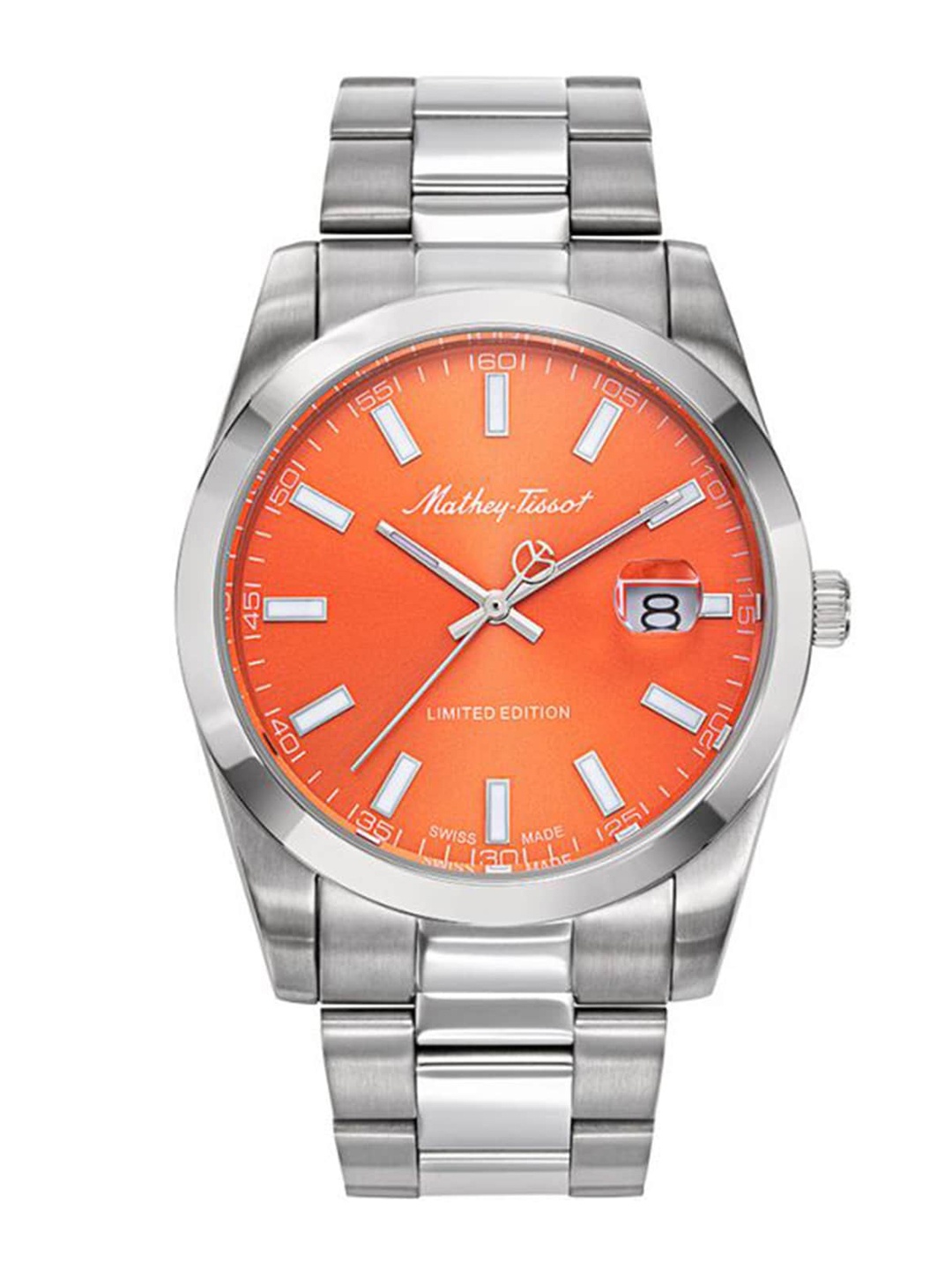 

Mathey-Tissot Men Orange Brass Dial & Silver Toned Stainless Steel Bracelet Style Straps Analogue Watch