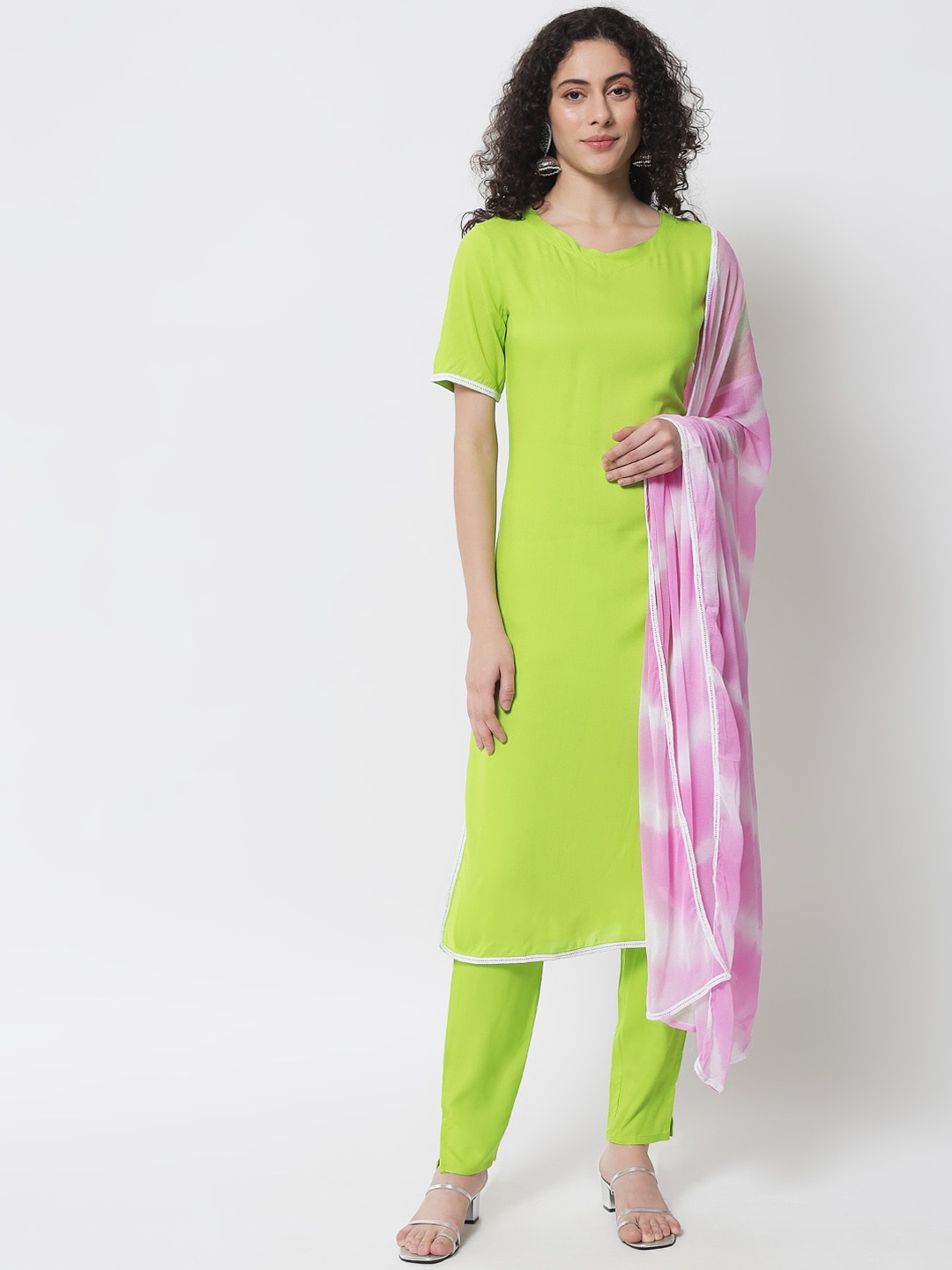 

Meeranshi Women Fluorescent Green Gotta Patti Kurta with Trousers & With Dupatta