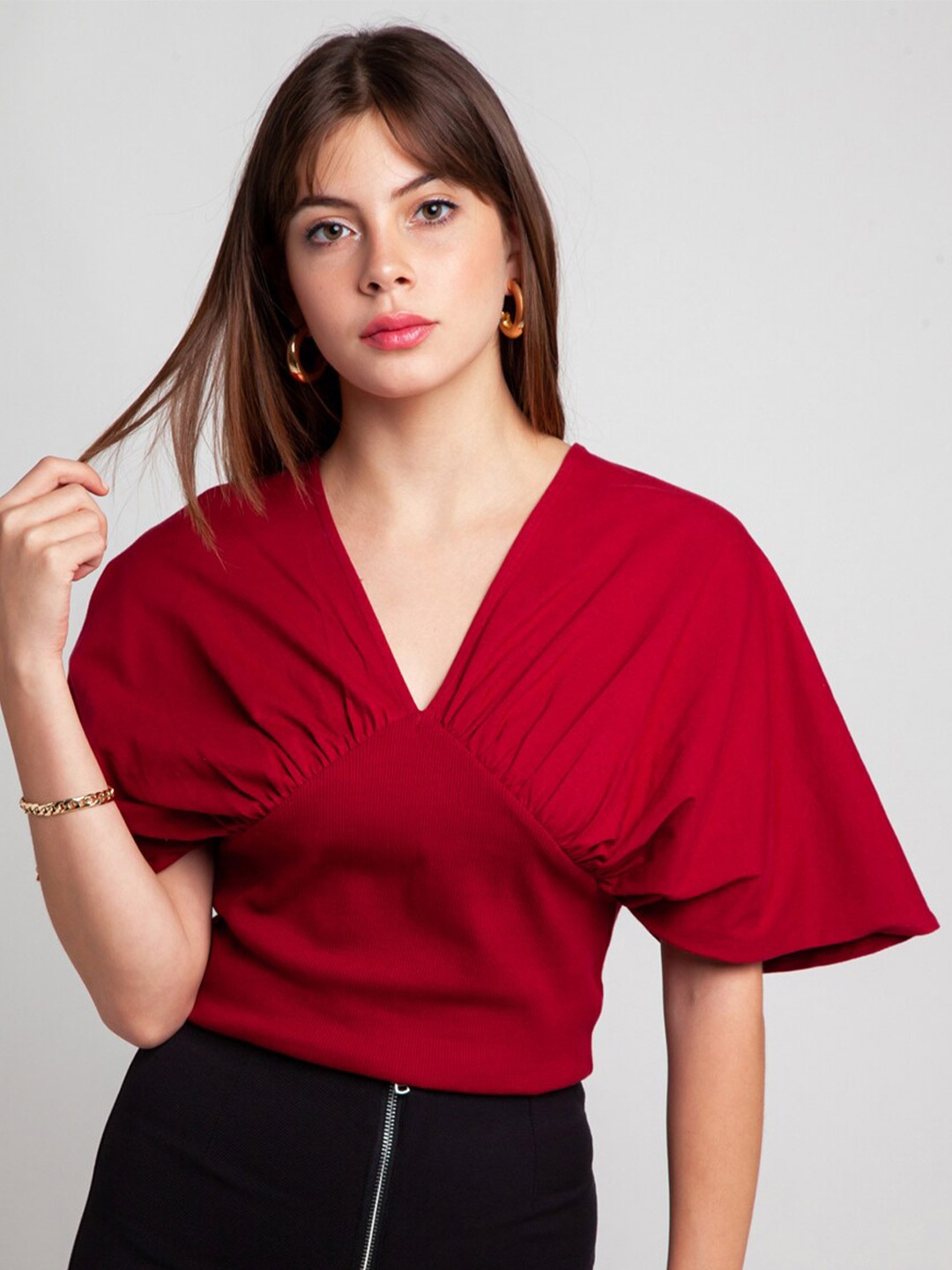 

zink Z Maroon Wrap Crop Top