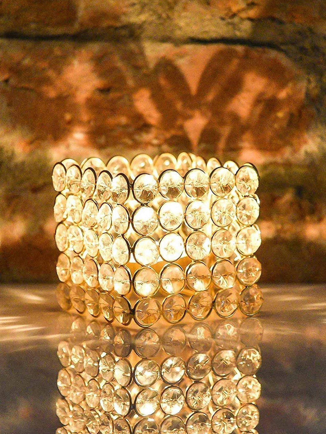 

Craftvatika Multicoloured Crystal Tealight Candle Holder, Multi