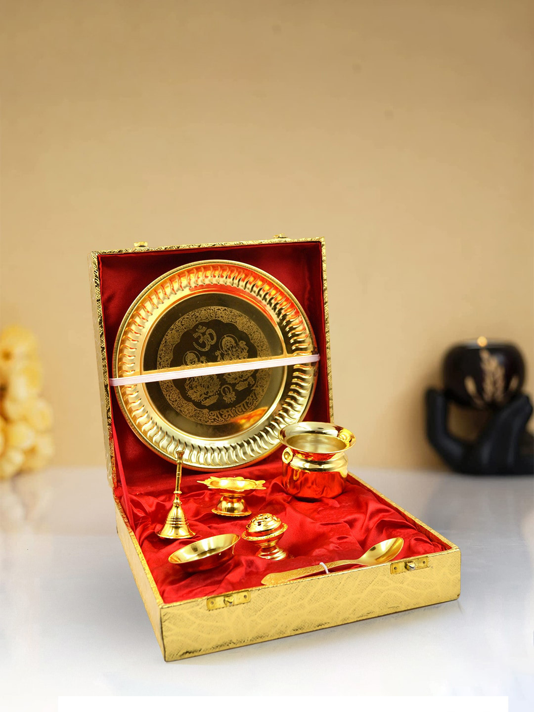 

Craftvatika Gold-Plated Puja Thali Set