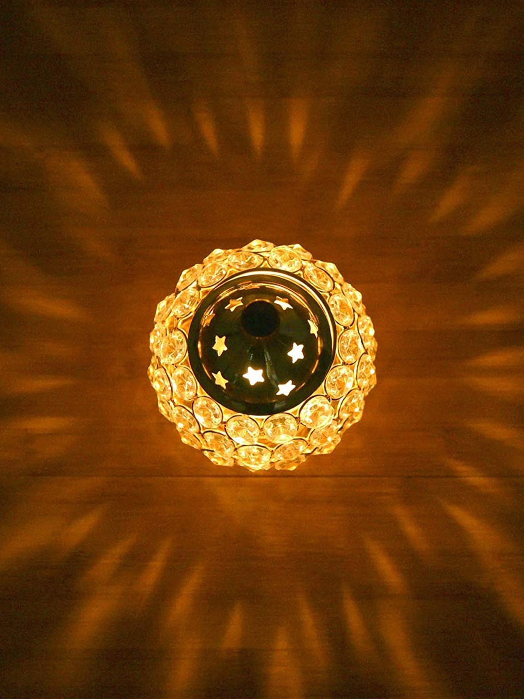 

CraftVatika Gold-Toned Brass Akhand Diya Crystal Oil Lamp