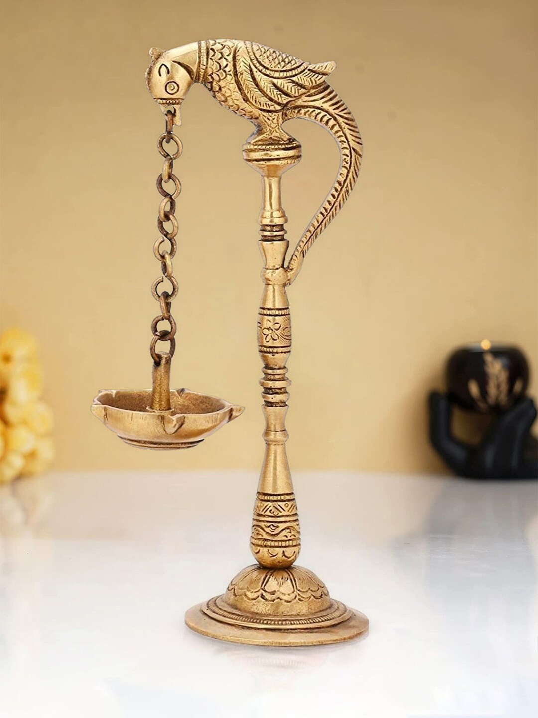 

CraftVatika Gold Parrot Design Brass Hanging Diya
