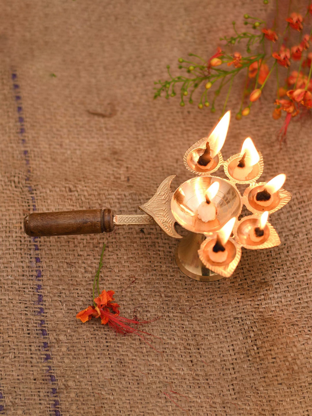 CraftVatika Gold-Toned Brass Panch Aarti Oil Diya