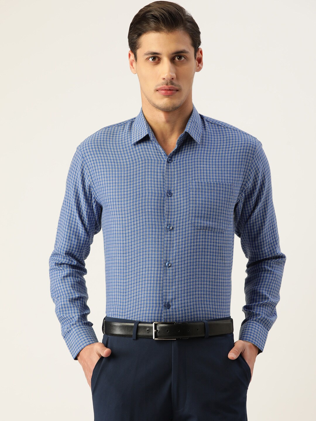 

JAINISH Men Blue Standard Checked Formal Shirt