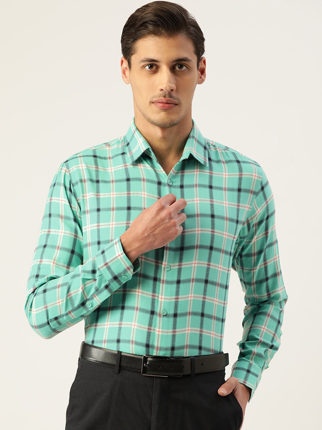 

JAINISH Men Green Standard Tartan Checks Checked Formal Shirt