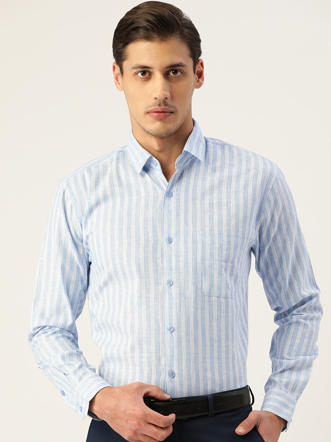 

JAINISH Men Blue Standard Striped Formal Shirt