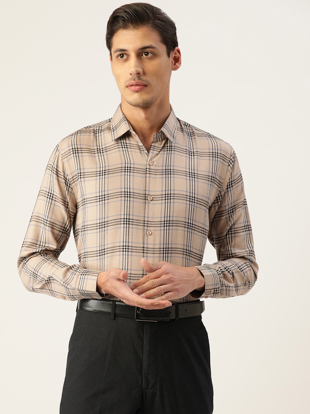 

JAINISH Men Brown Standard Tartan Checks Checked Formal Shirt