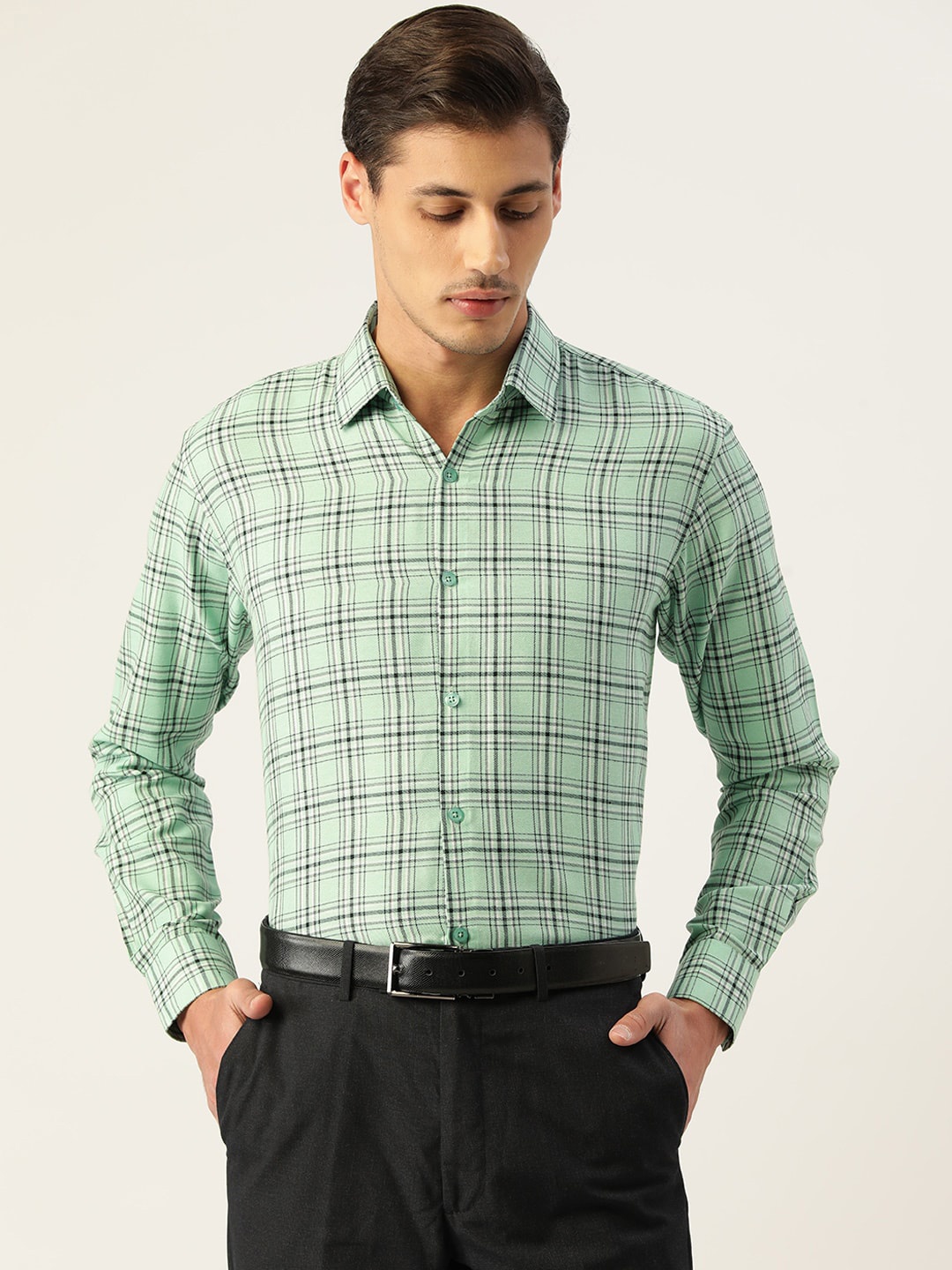 

JAINISH Men Green Standard Tartan Checks Checked Formal Shirt