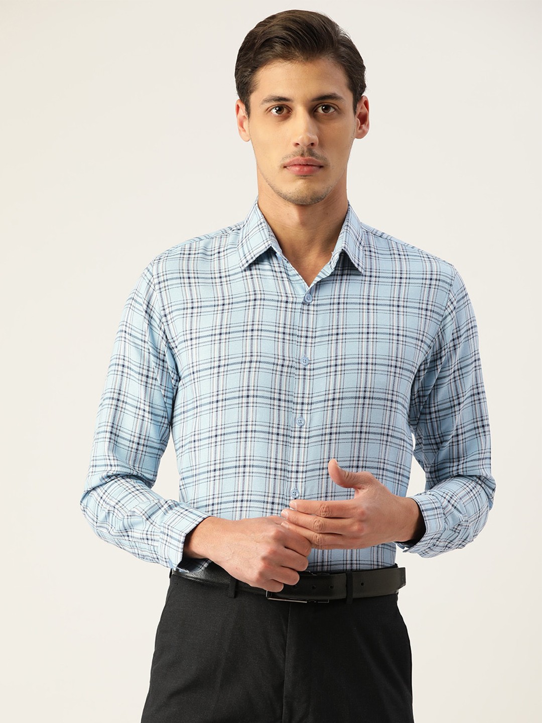 

JAINISH Men Blue Standard Tartan Checks Checked Formal Shirt