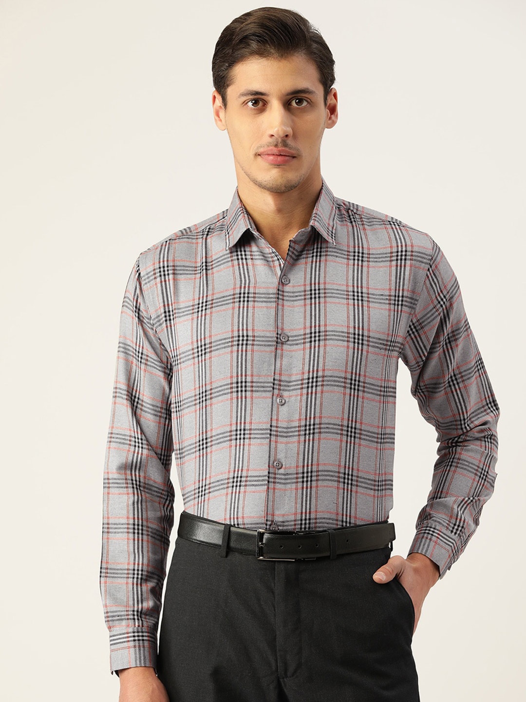 

JAINISH Men Grey Standard Tartan Checks Checked Formal Shirt