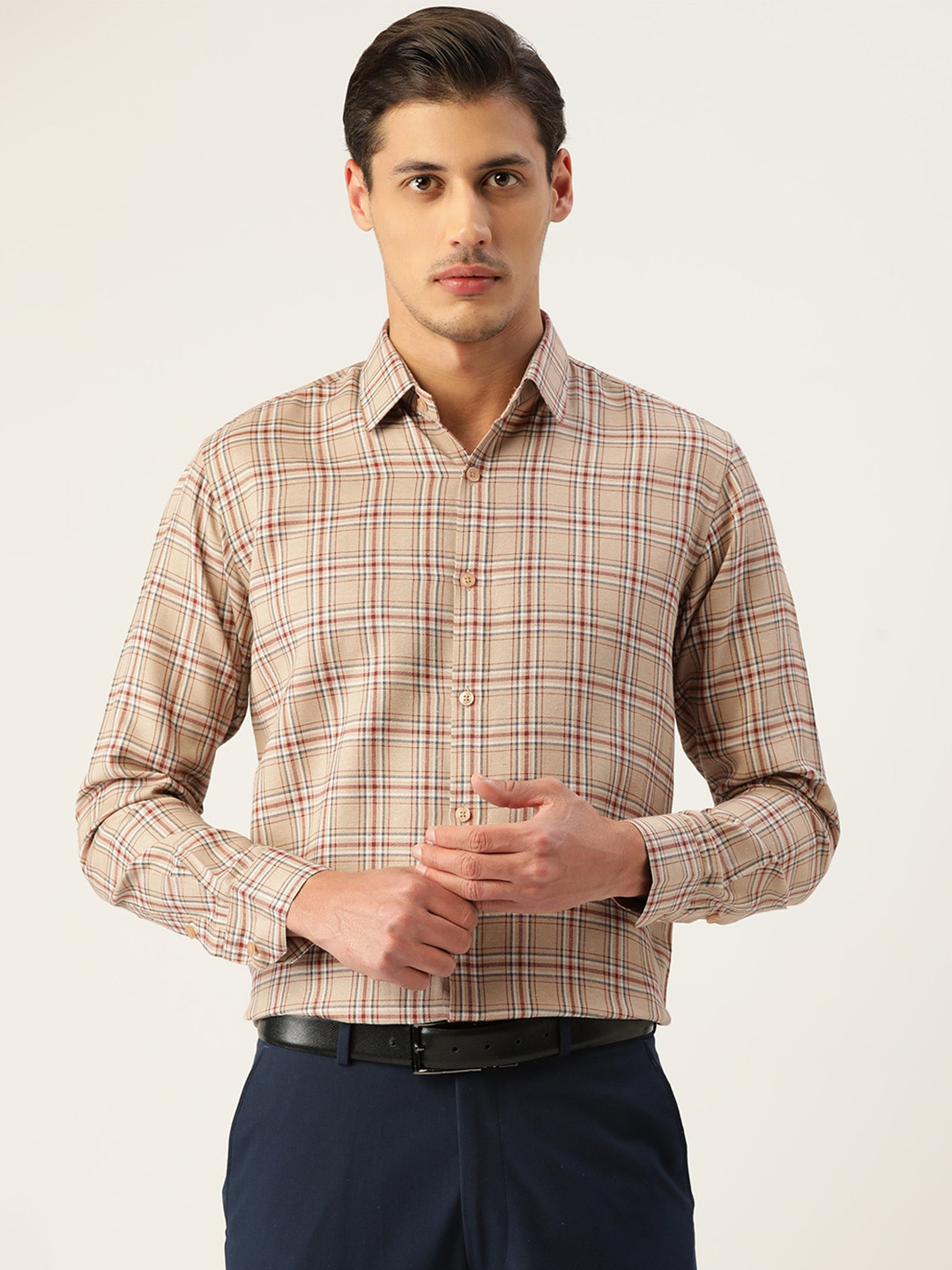 

JAINISH Men Brown Standard Tartan Checks Checked Formal Shirt