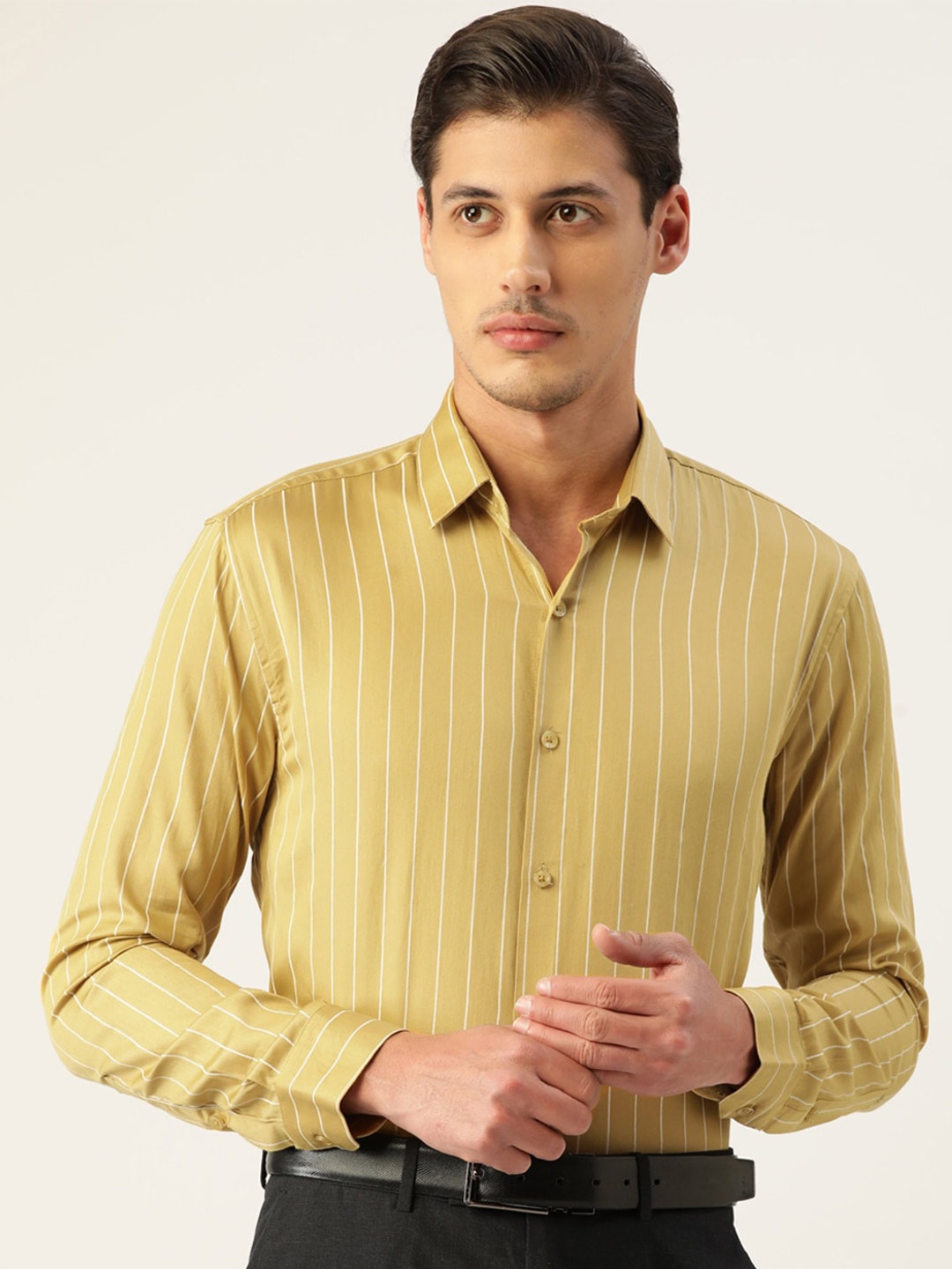 

JAINISH Men Mustard Standard Striped Formal Shirt