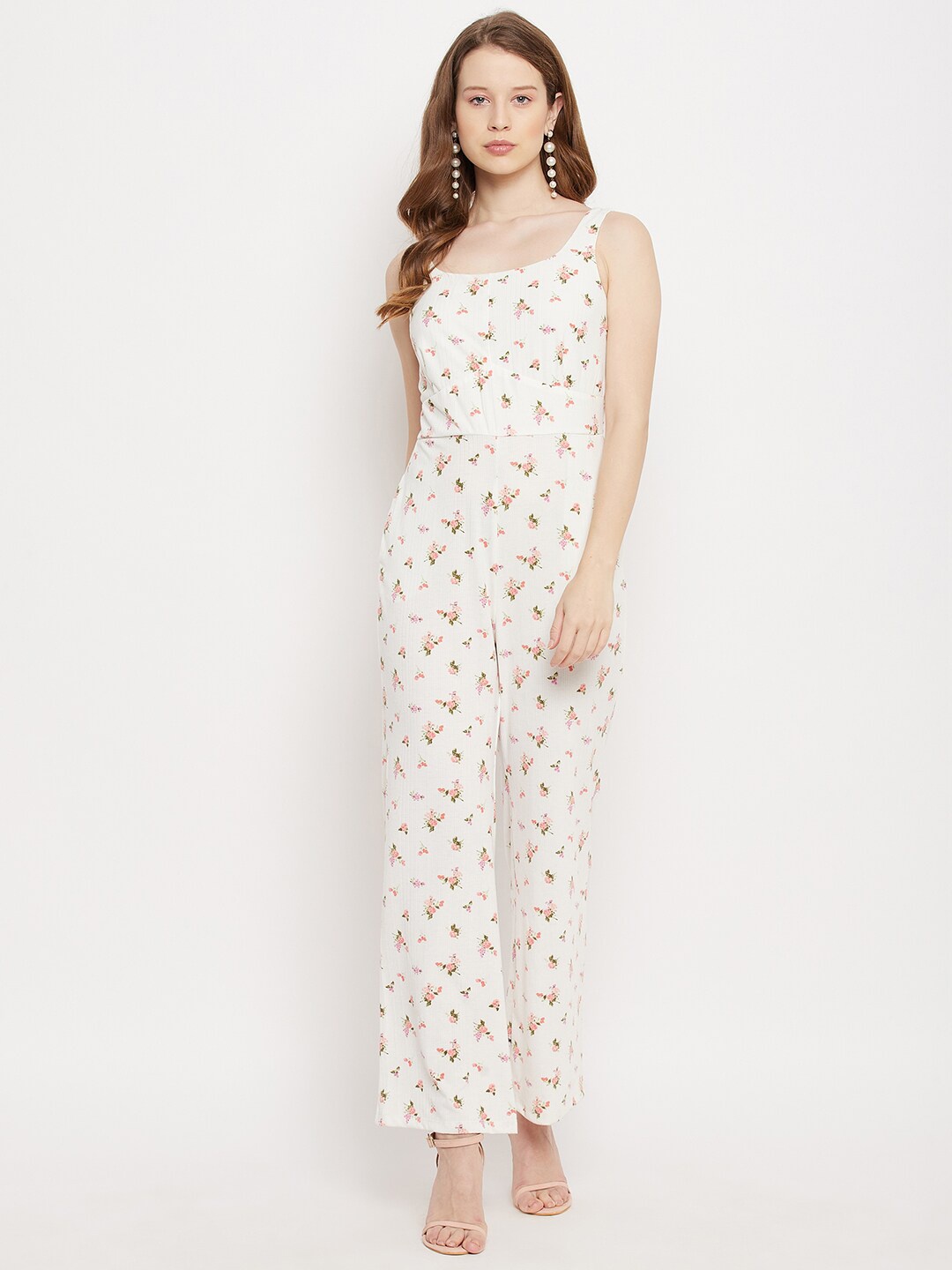 

Madame Off White & Pink Printed Basic Jumpsuit