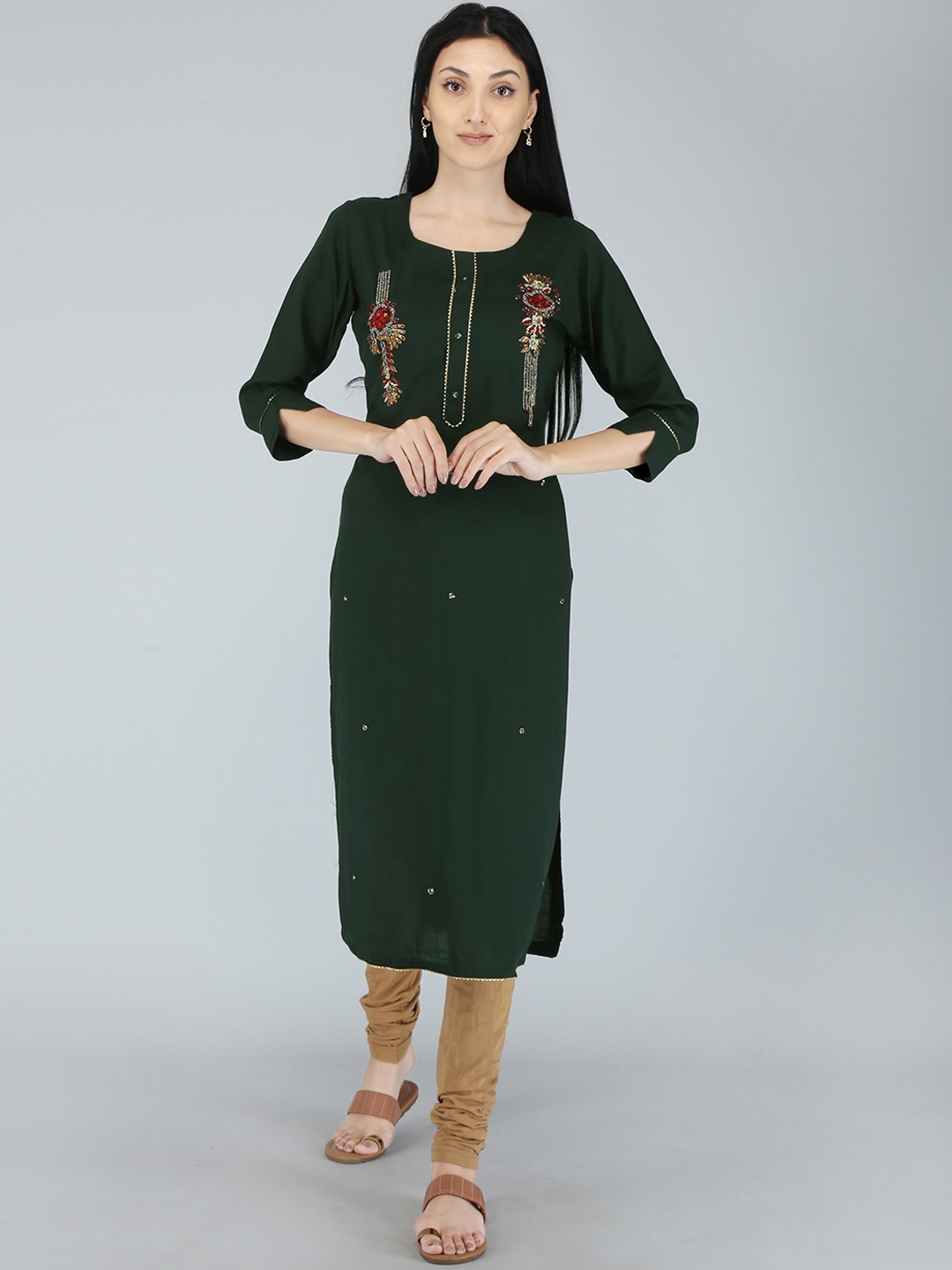 

KALINI Women Green Ethnic Motifs Embroidered Kurta