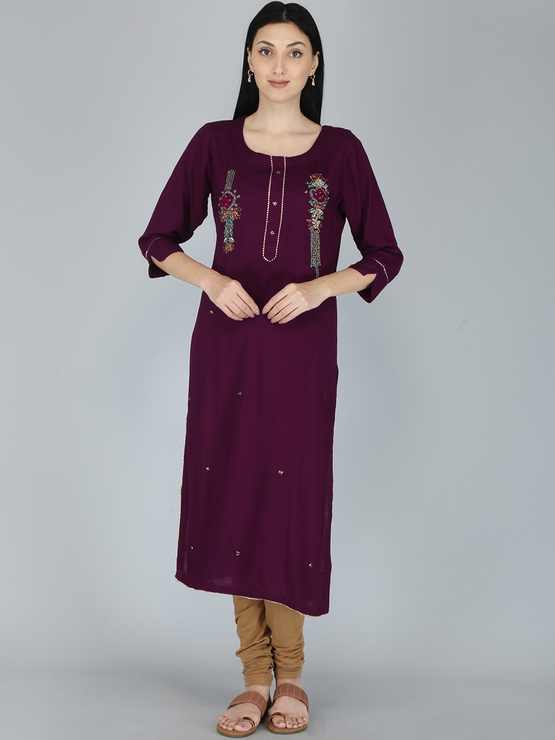 

KALINI Women Burgundy Embellished Thread Work Kurta