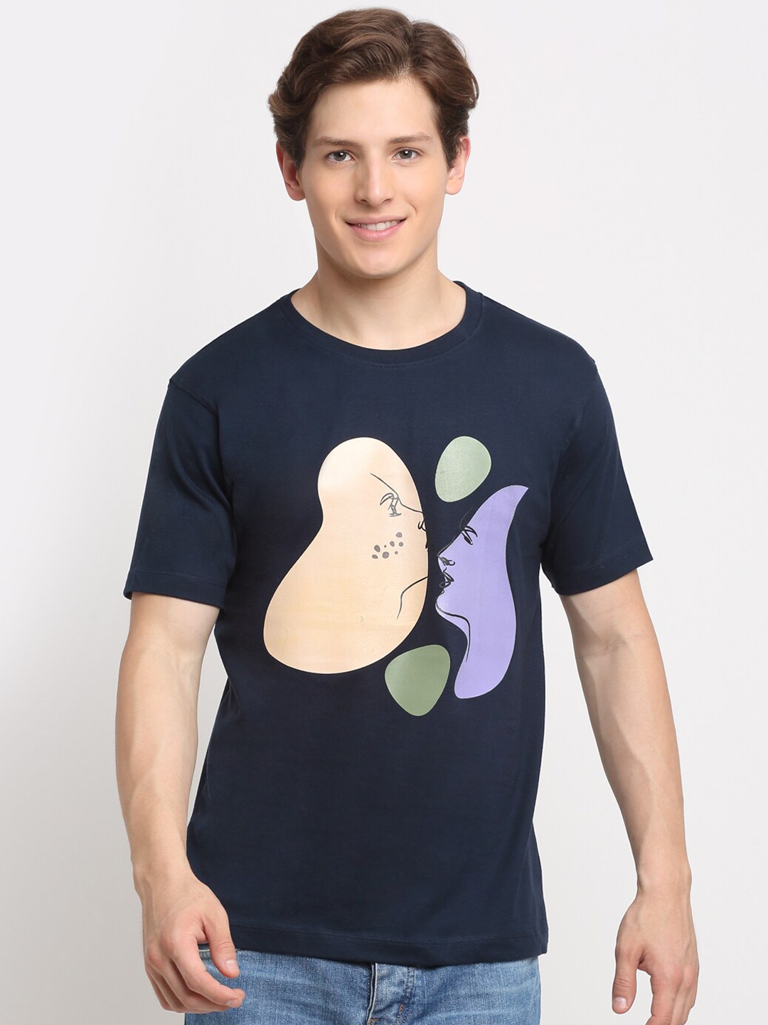 

Ennoble Men Navy Blue Indigo T-shirt