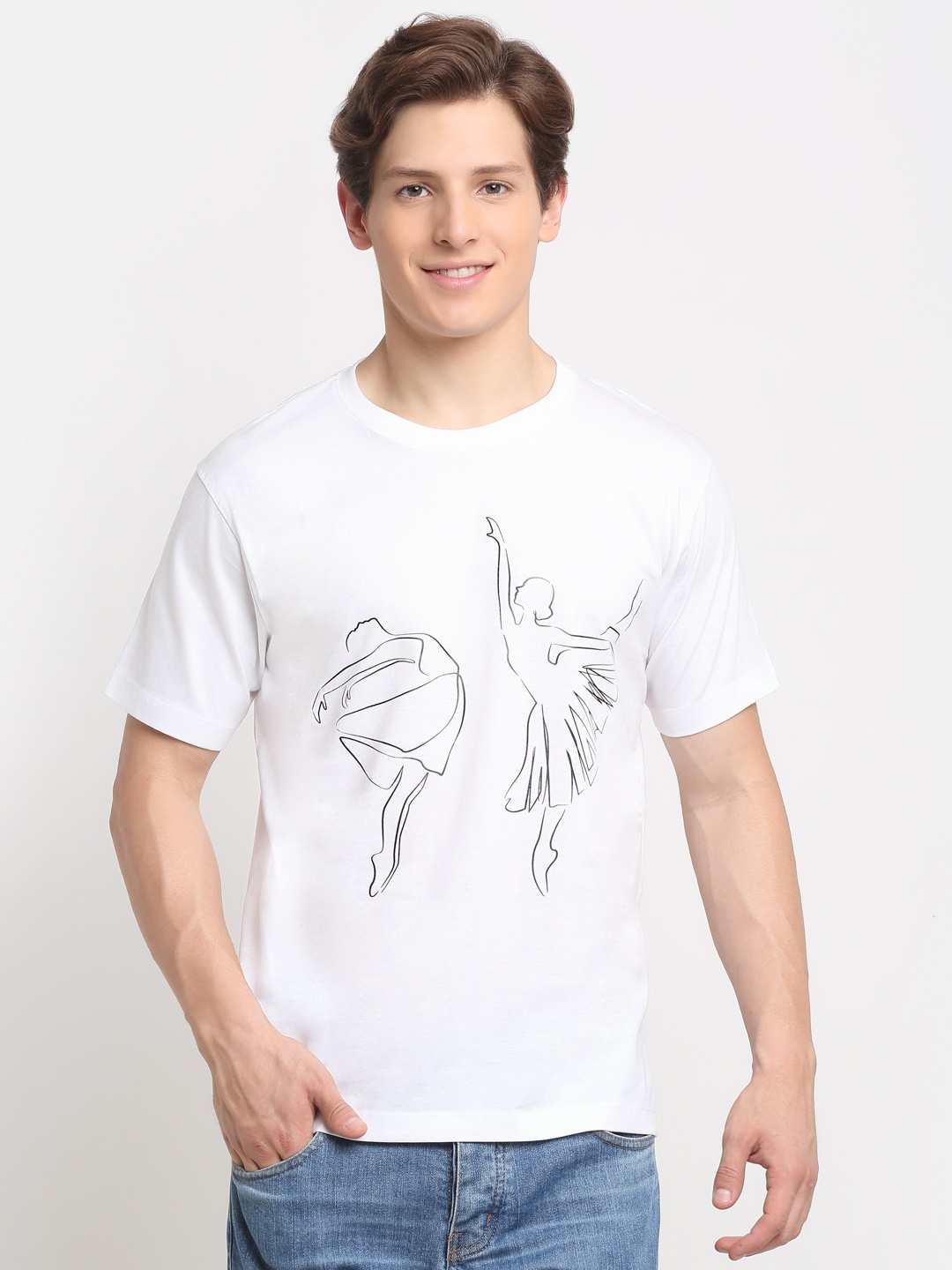 

Ennoble Men White V-Neck Raw Edge T-shirt