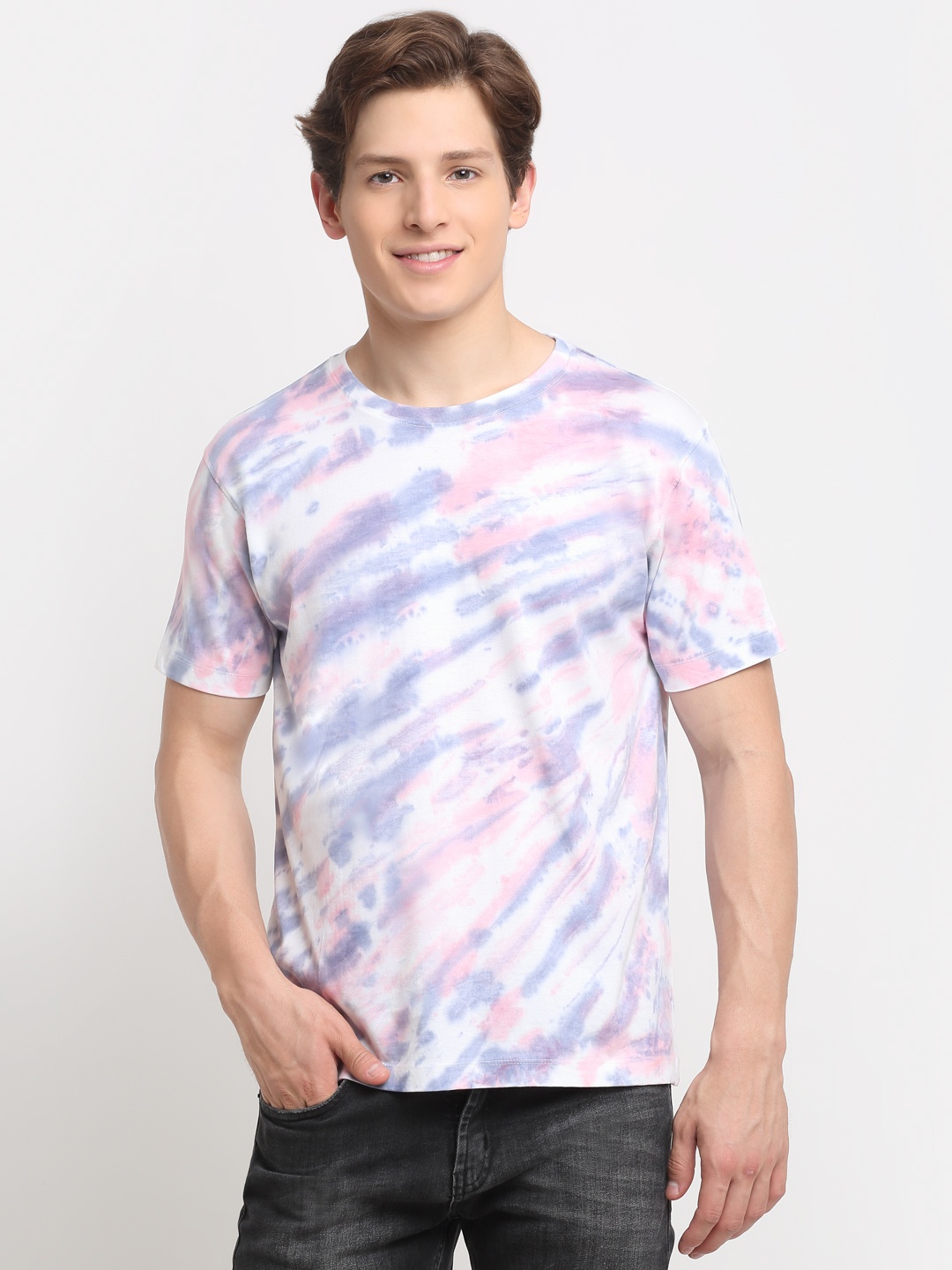 

Ennoble Men Multicoloured Dyed Drop-Shoulder Sleeves Raw Edge T-shirt, Multi