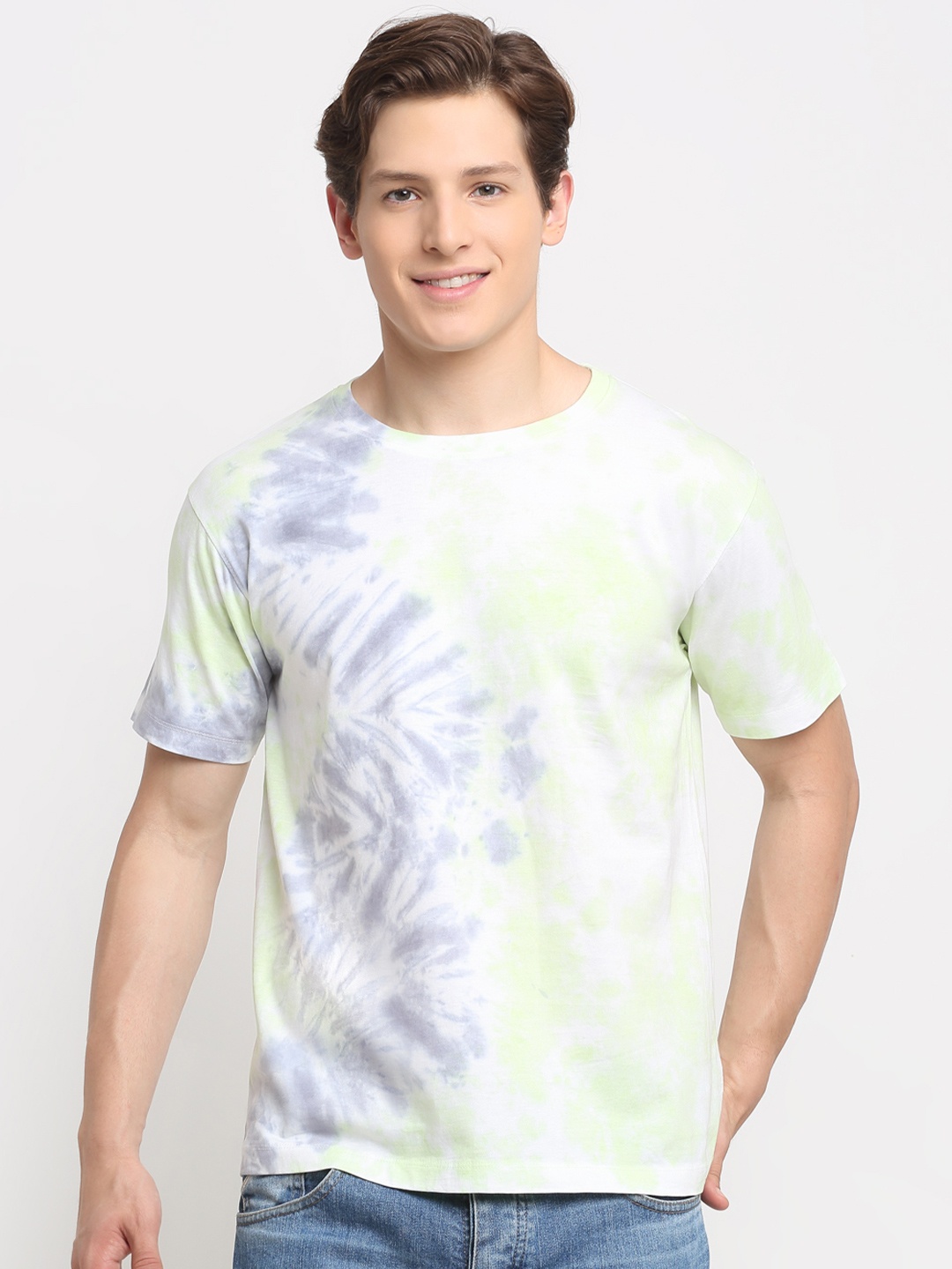 

Ennoble Men Green Tie & Dye Round-Neck Tropical T-shirt