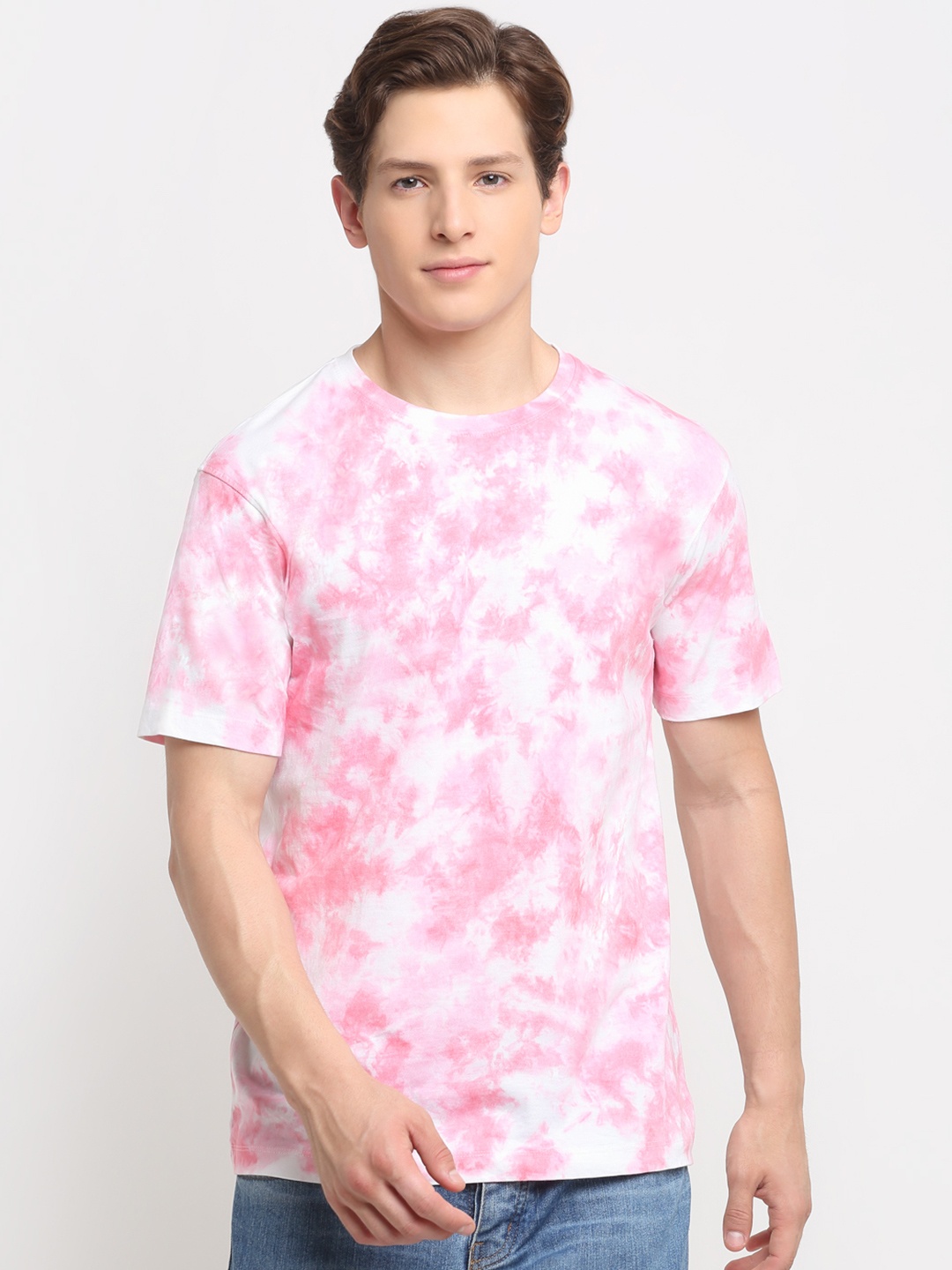 

Ennoble Men Pink Tie & Dye T-shirt