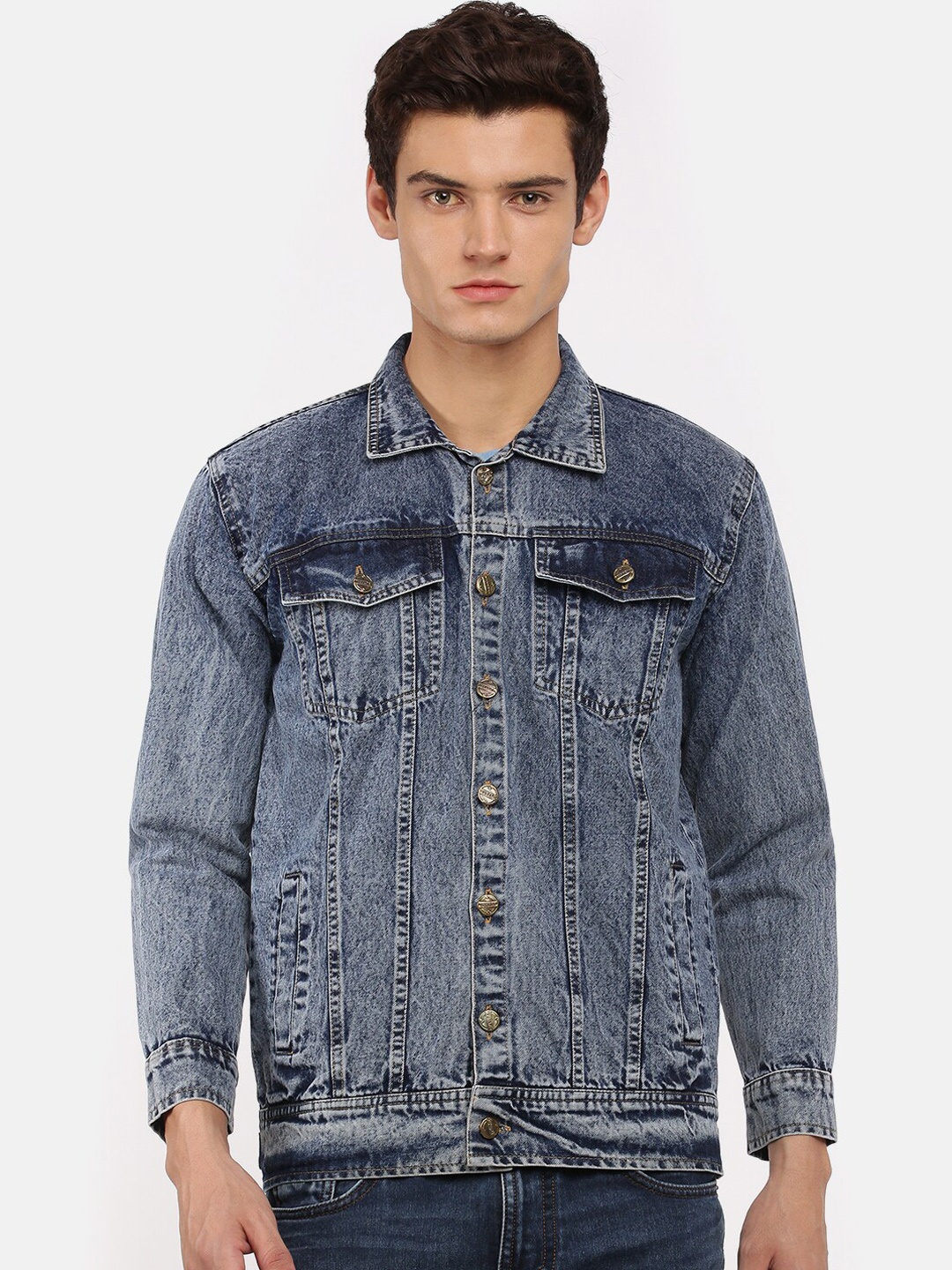 

VOXATI Men Grey Washed Cotton Denim Jacket