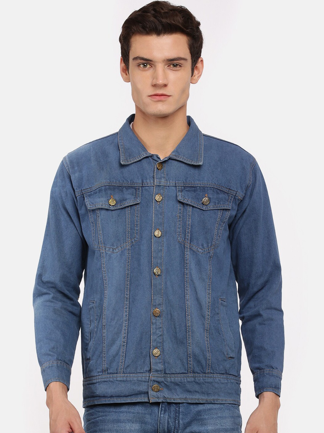 

VOXATI Men Blue Denim Jacket with Embroidered