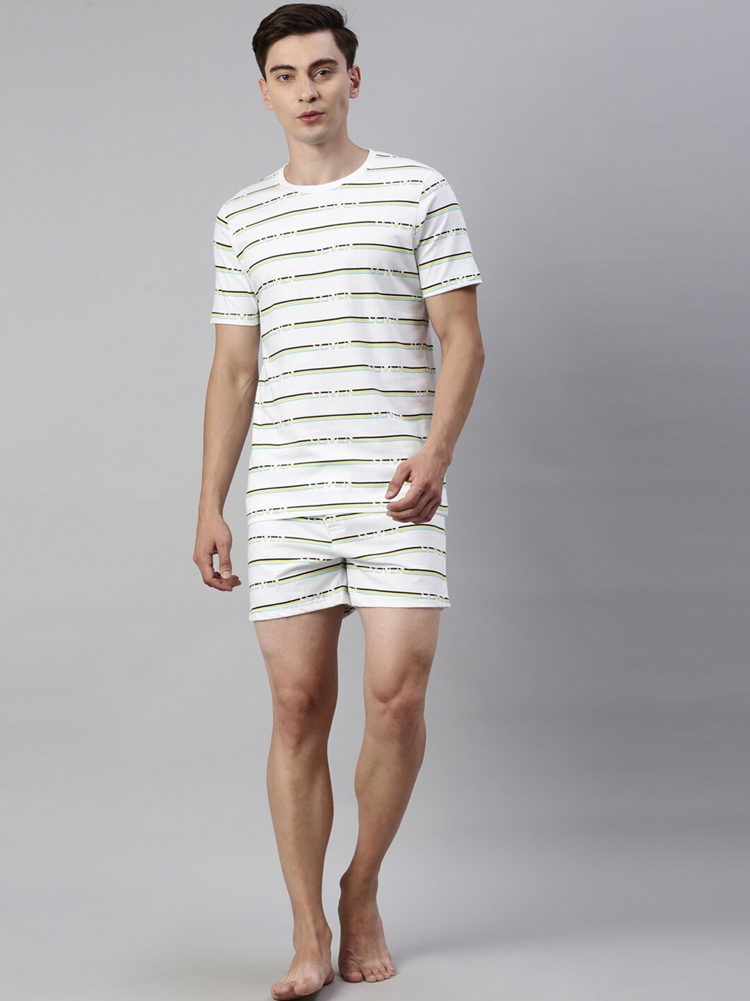 

Joven Men White Printed T-Shirt & Boxer Co-ords Set