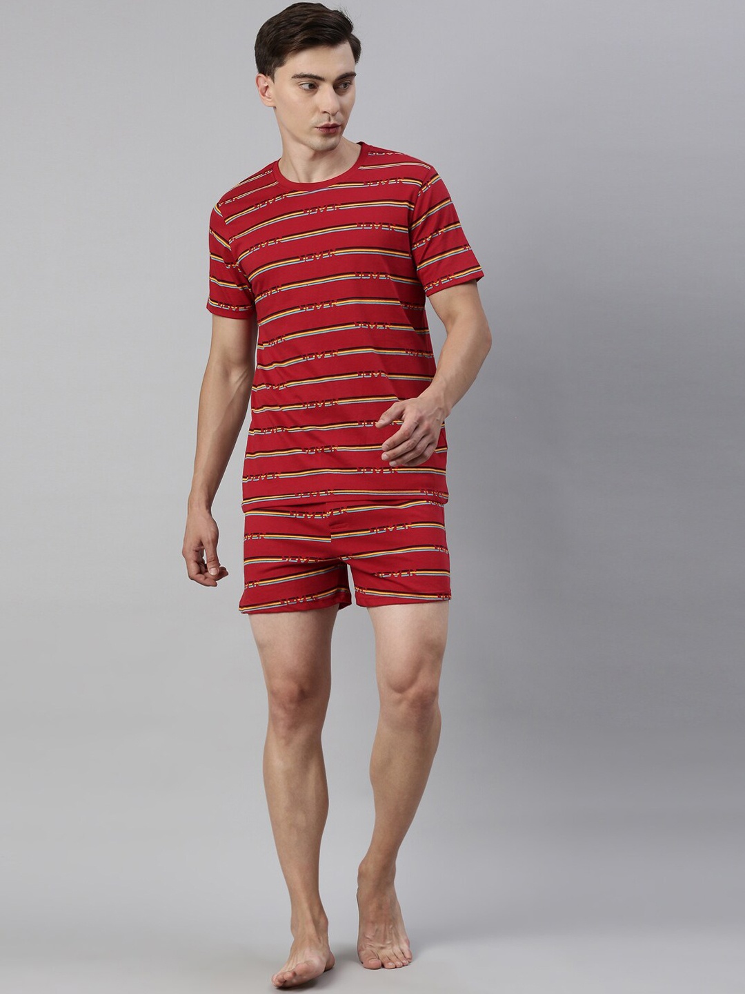 

Joven Men Red Striped Pure Cotton Co-ords Set