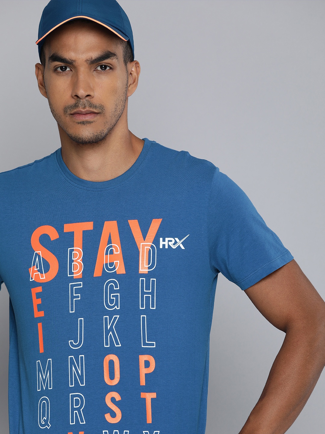 

HRX by Hrithik Roshan Men Blue & Orange Typography Printed T-shirt