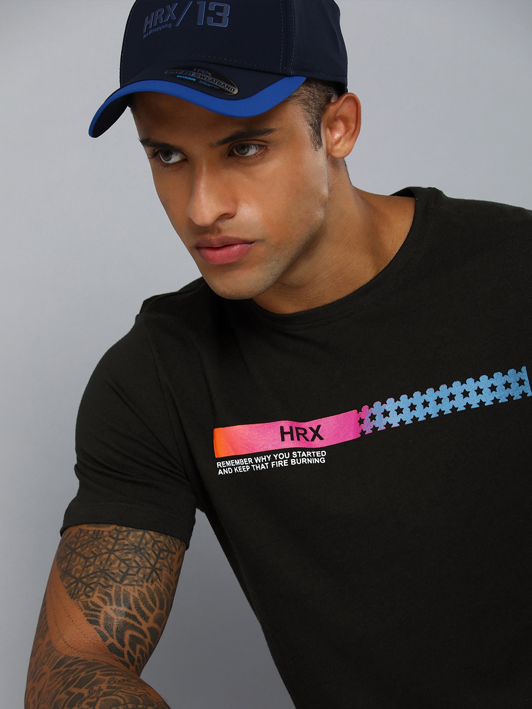 

HRX by Hrithik Roshan Men Black Brand Logo Printed Pure Cotton T-shirt
