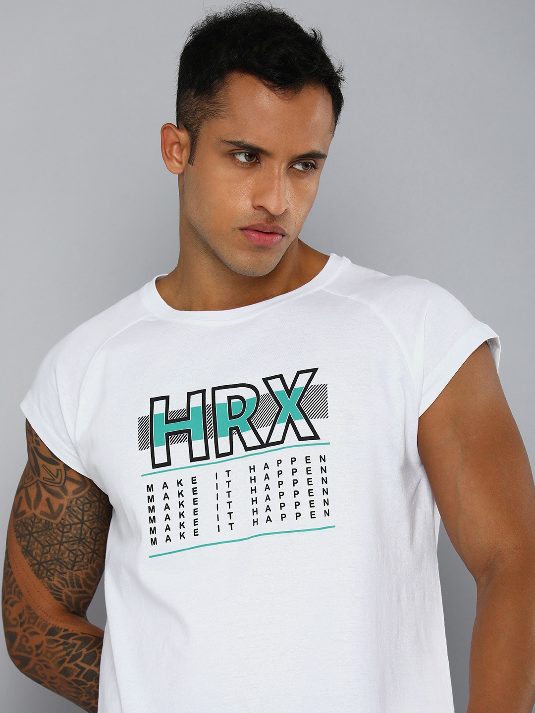 

HRX by Hrithik Roshan Men White Brand Logo Printed T-shirt
